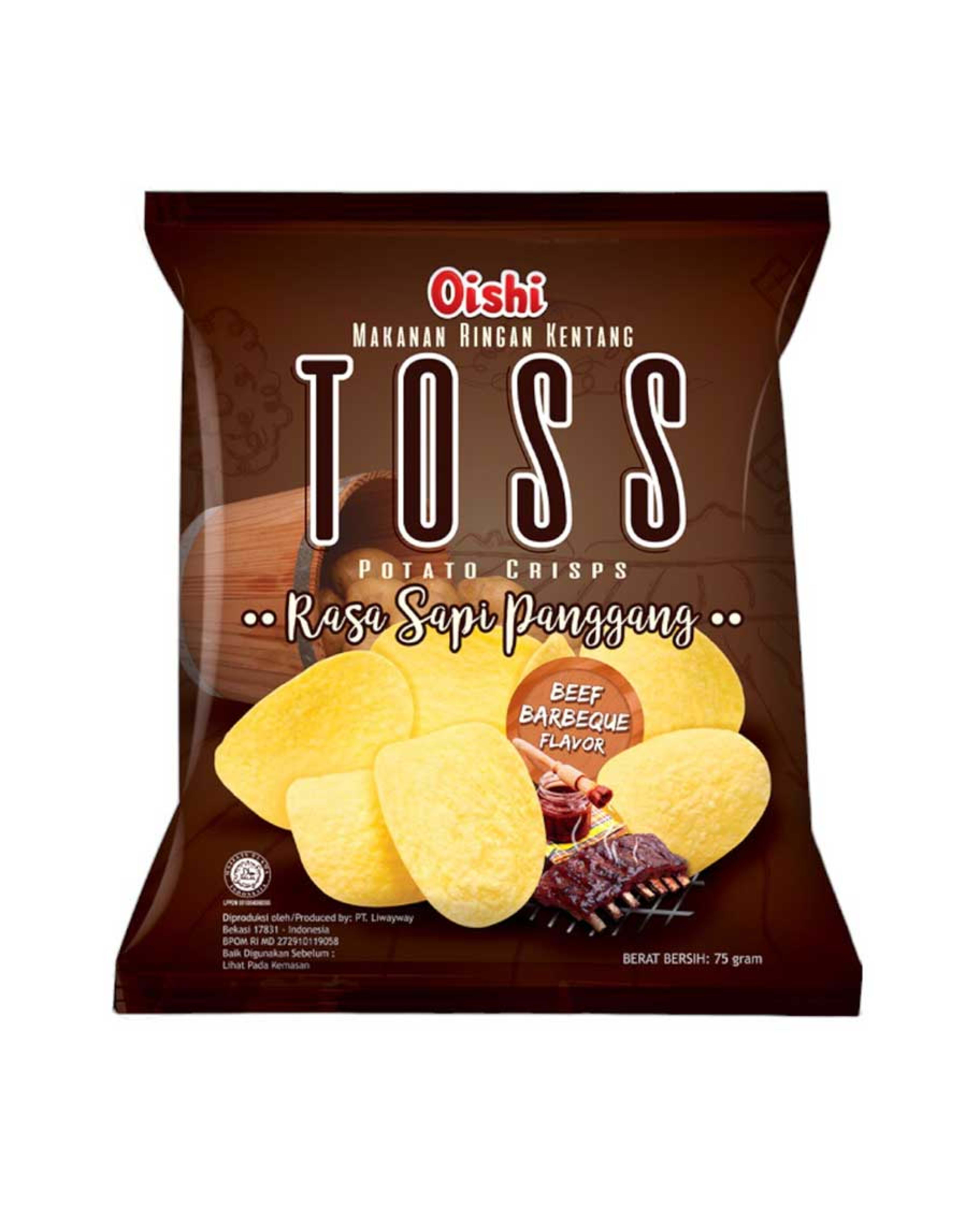 Oishi Toss Potato Crisps Beef Barbeque Flavor 75gm