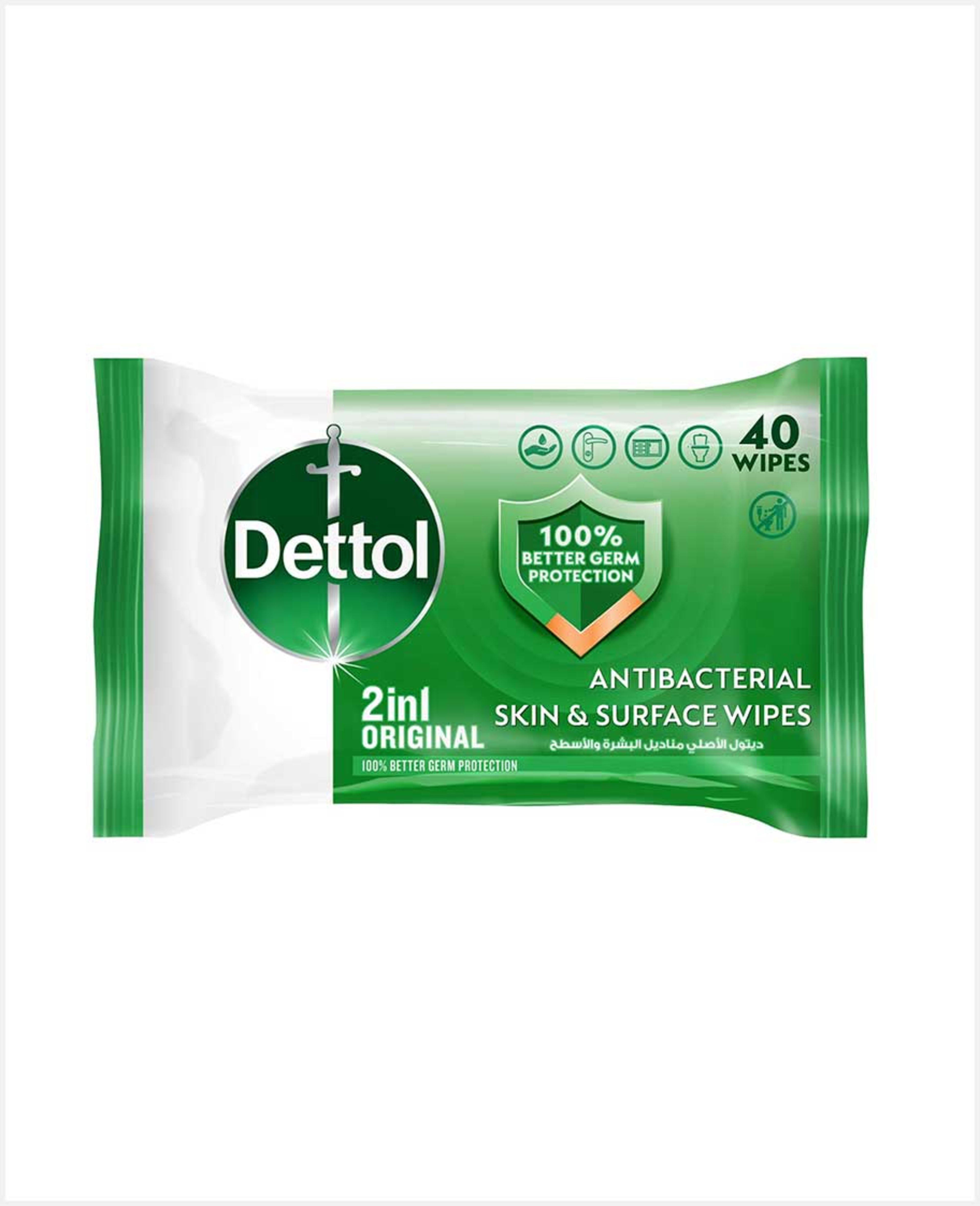Dettol 2in1 Original Antibacterial Skin & Surface Wipes 40pcs