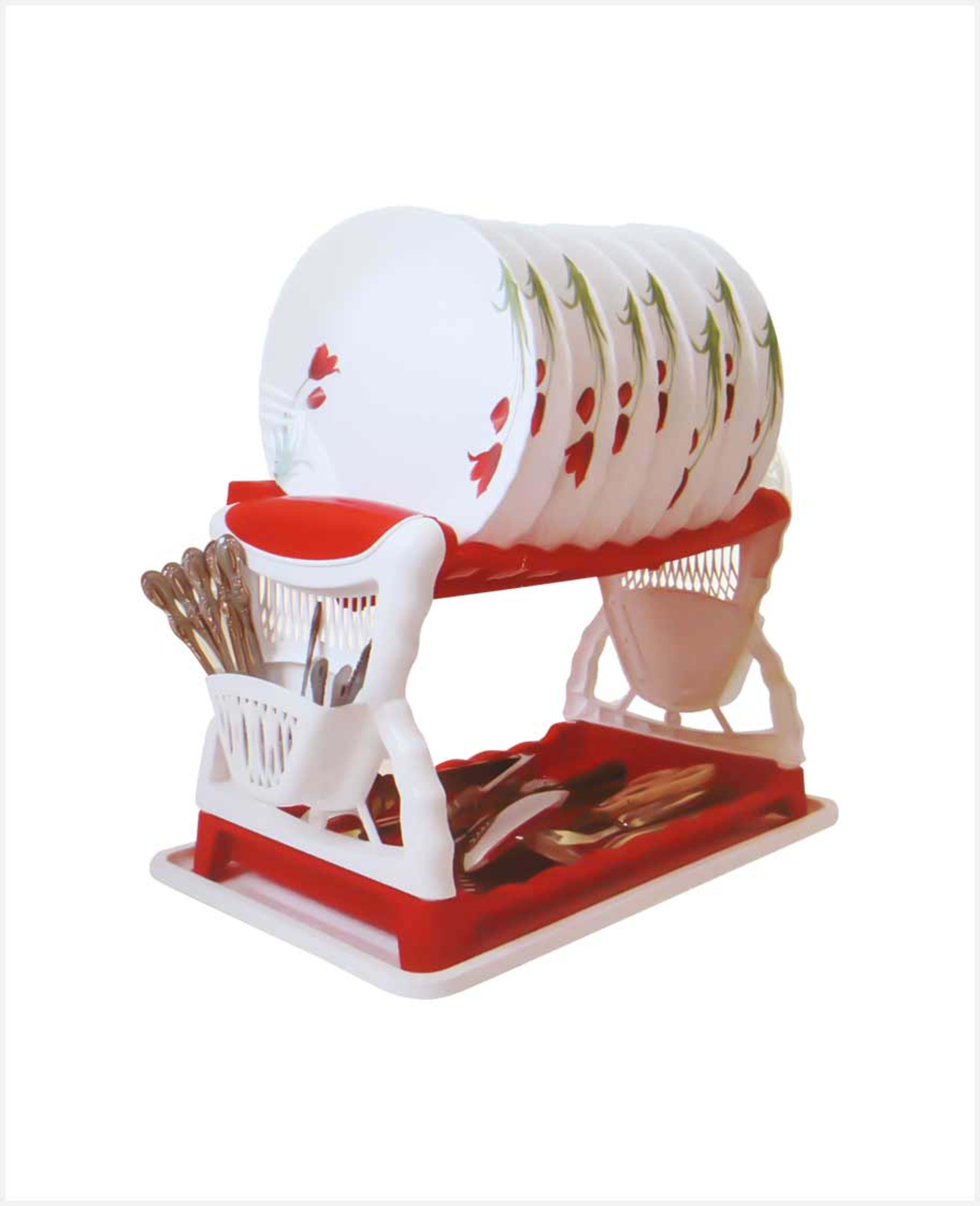 Home Needs Plastic Dish Rack 2 Tier W/ Tray
