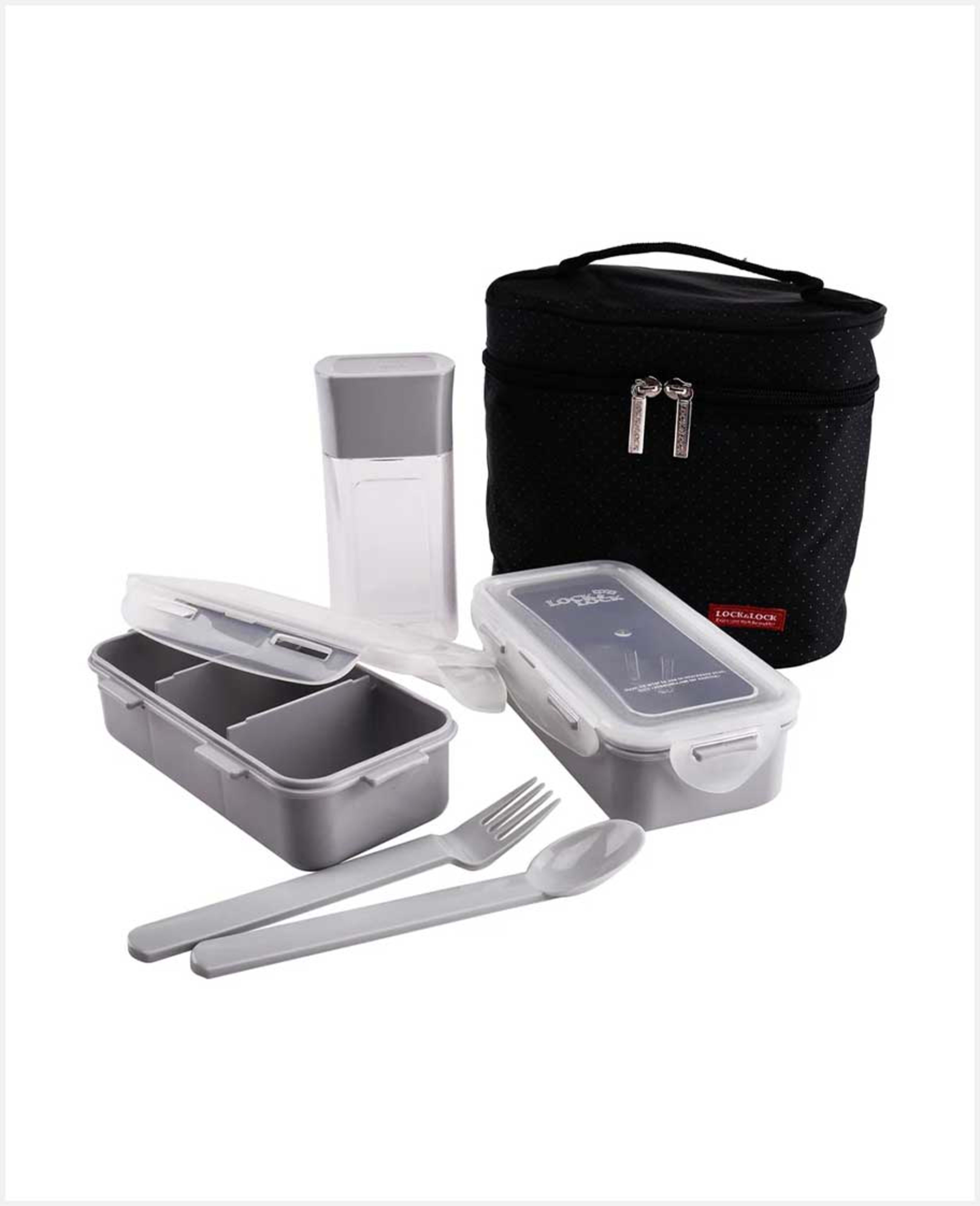 Locknlock Lunch Box Bag & Spoon Black 3pcs Set Hpl758db