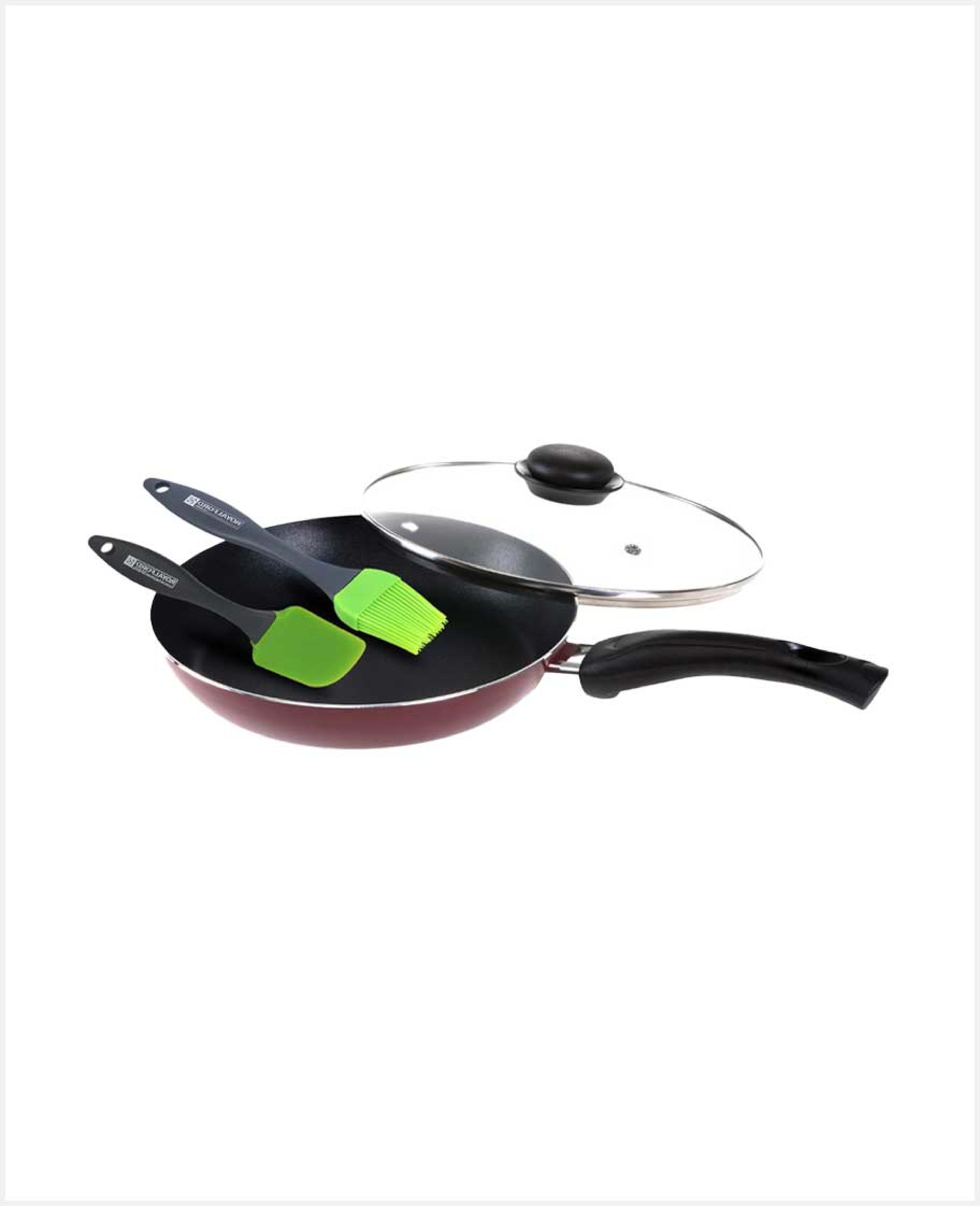 Royalford Frypan with Lid 24cm+silicone Scraper+23.5x5.2cm+silicone Brush Combo Co2951+9696+9702