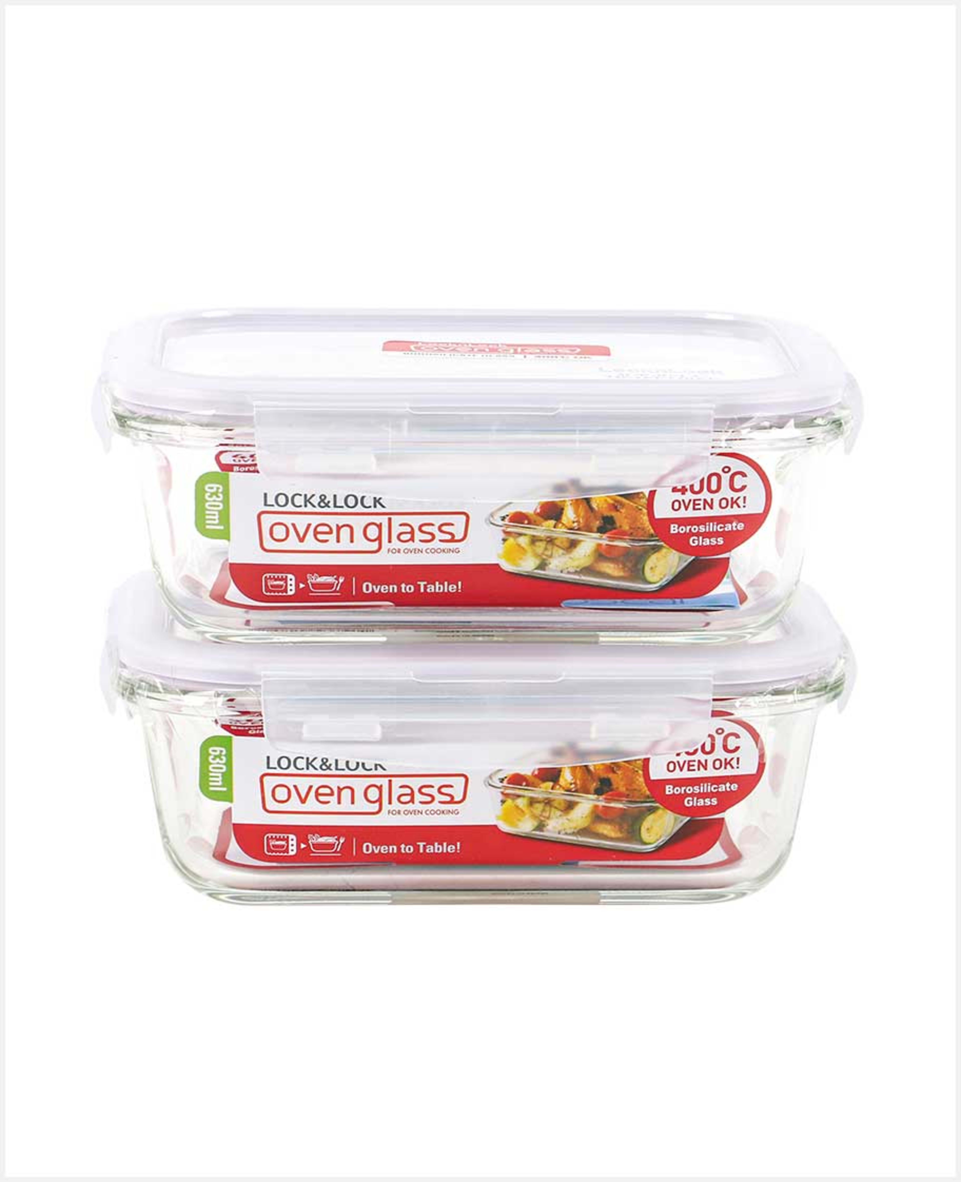 Locknlock Ovenglass Euro Rect 2pcs Set 630ml Llg428