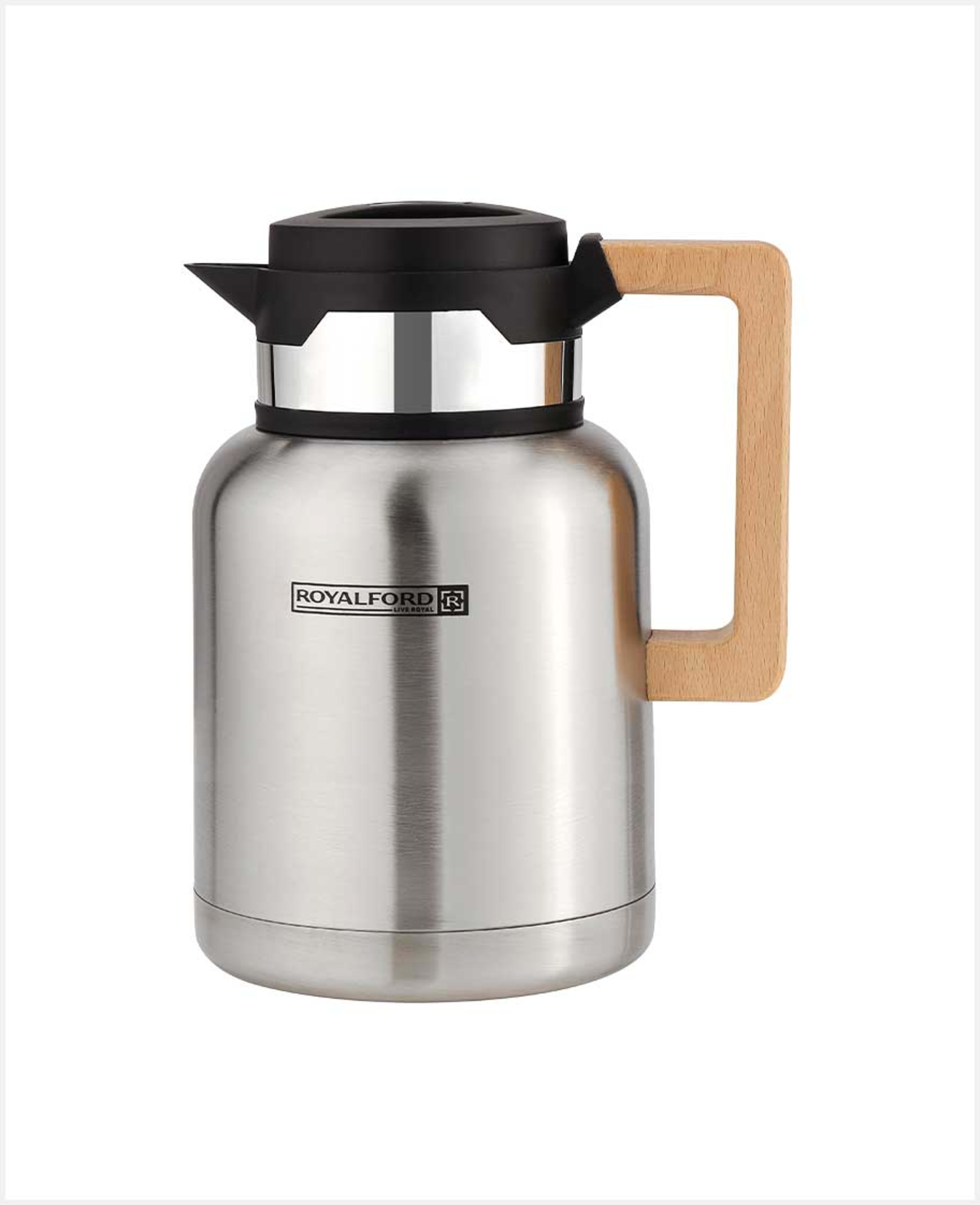 Royalford Stainless Steel Vacuum Flask/wooden Handle 1.2l Rf10170