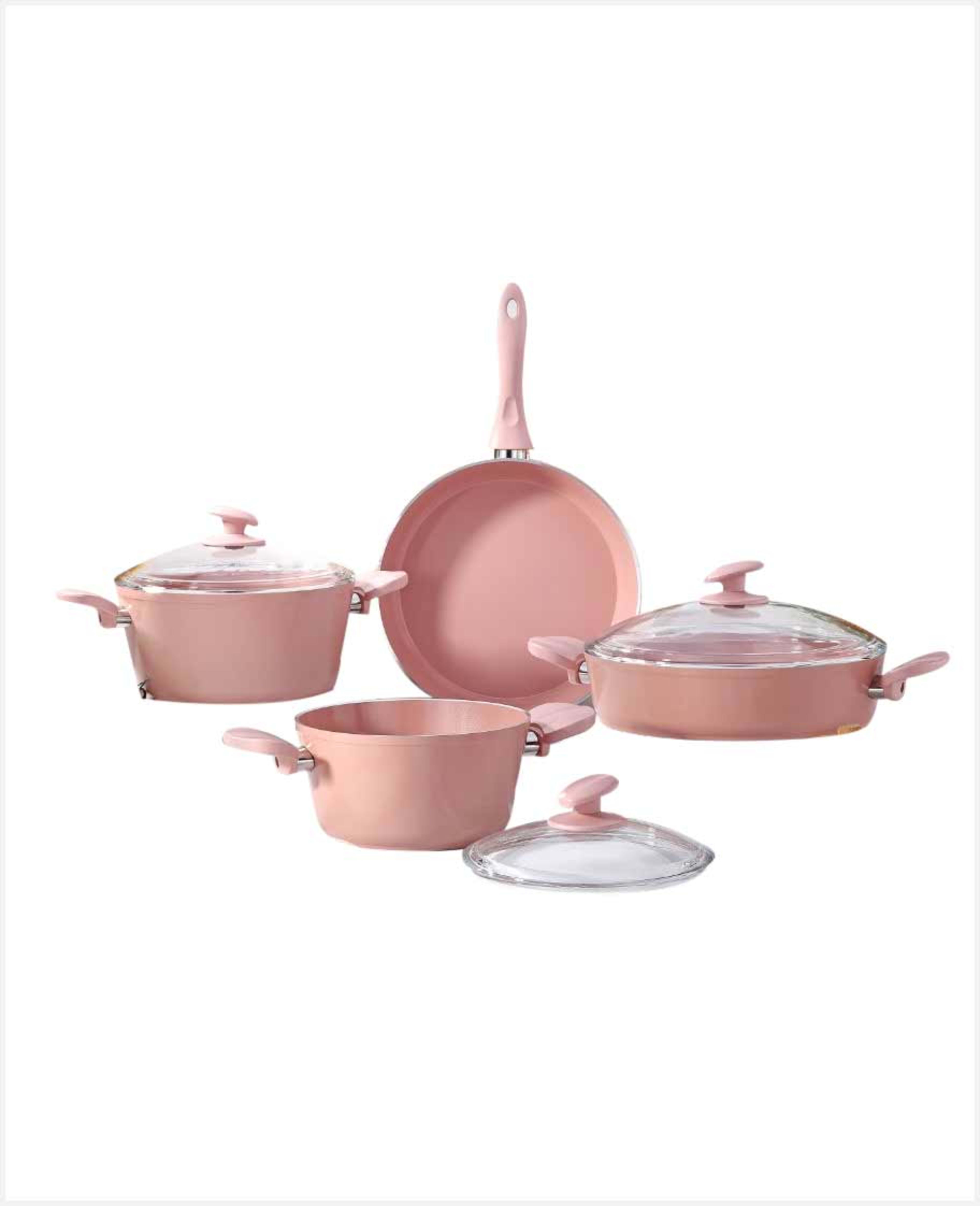 Avci Home Maker Ceramic Coating Cookware Pink Set 9pcs G-hpk-9pc