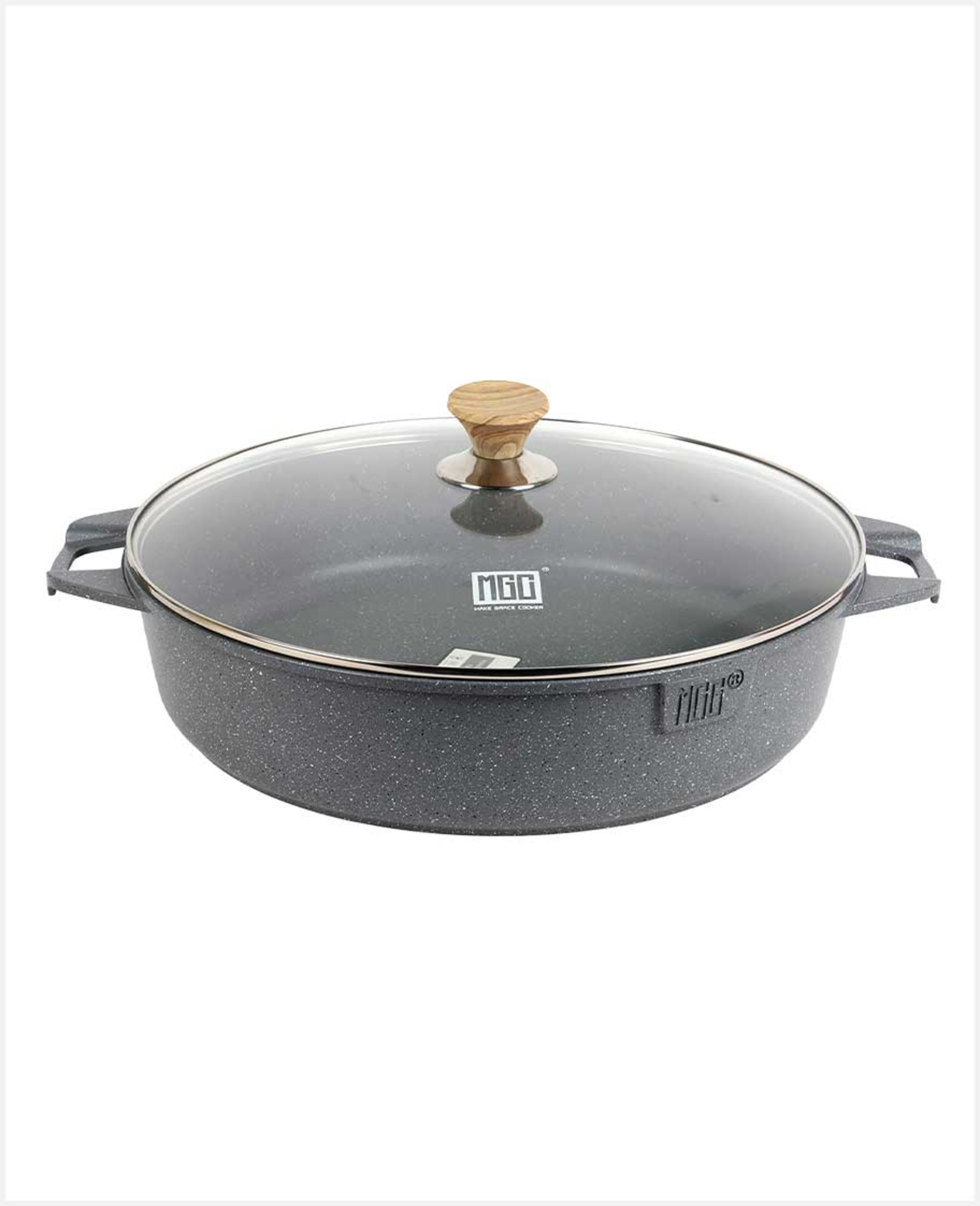Mgc Die Cast Aluminum Marble Coating Shallow Pot with Lid 40cm Mgc-01