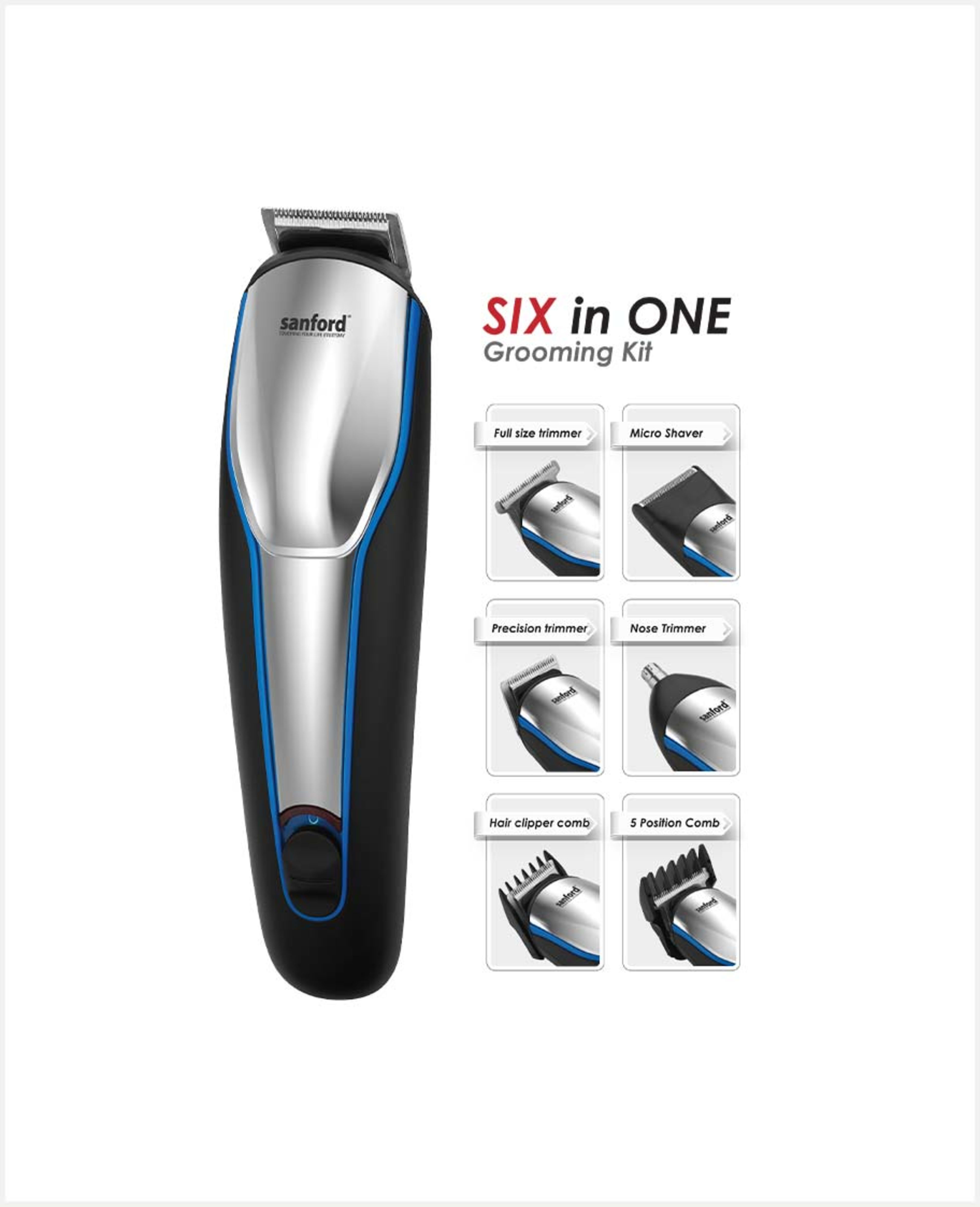 Sanford Rechargebl Hair Clippr 8in1 Grooming Kit Sf9731hc Bs