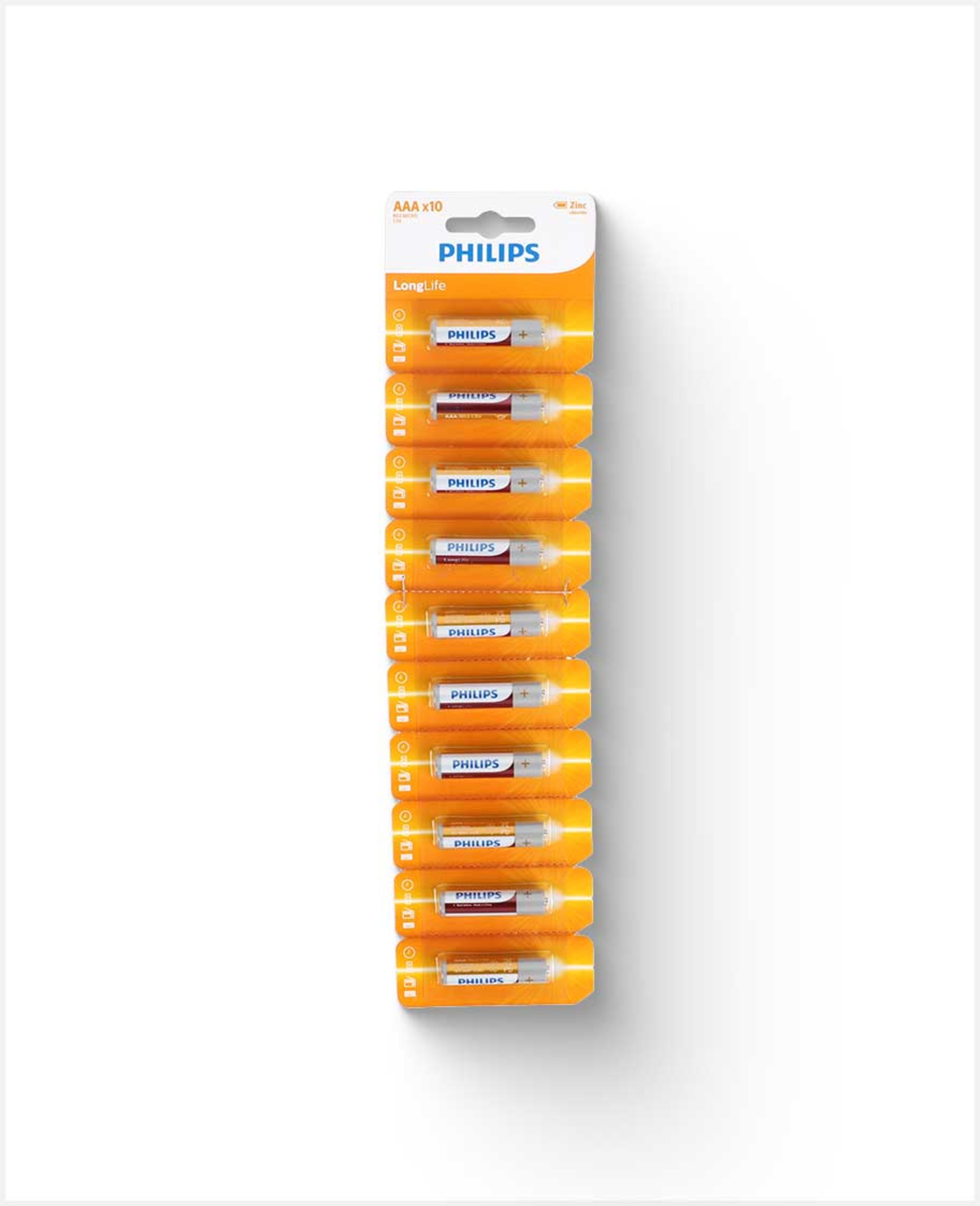 Philips Longlife Zinc Battery Aaa 10 Single Blister W/tear Card R03l10s/97