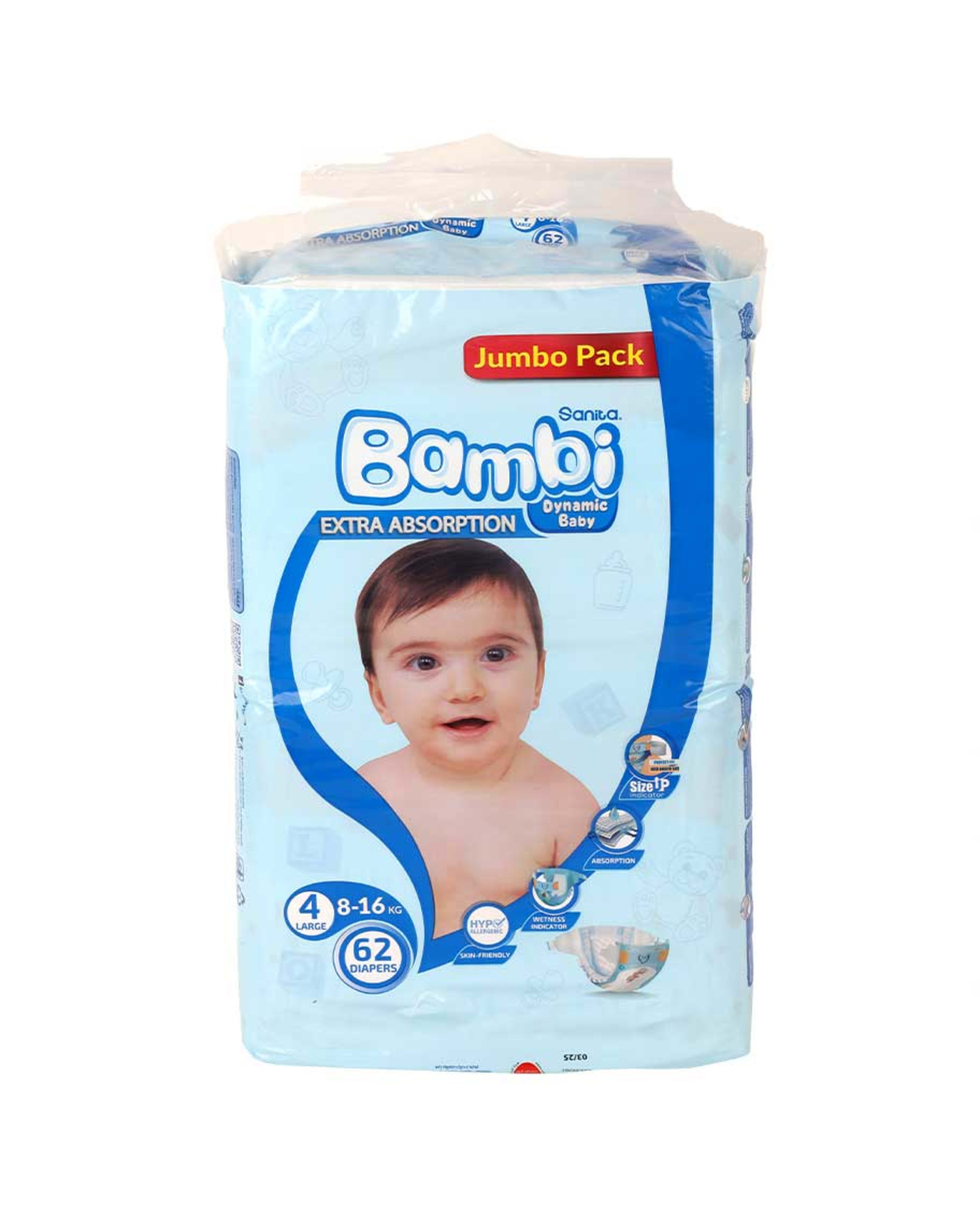 Sanita Bambi Baby Diapers Large Jumbo Pack 62pcs @15%off