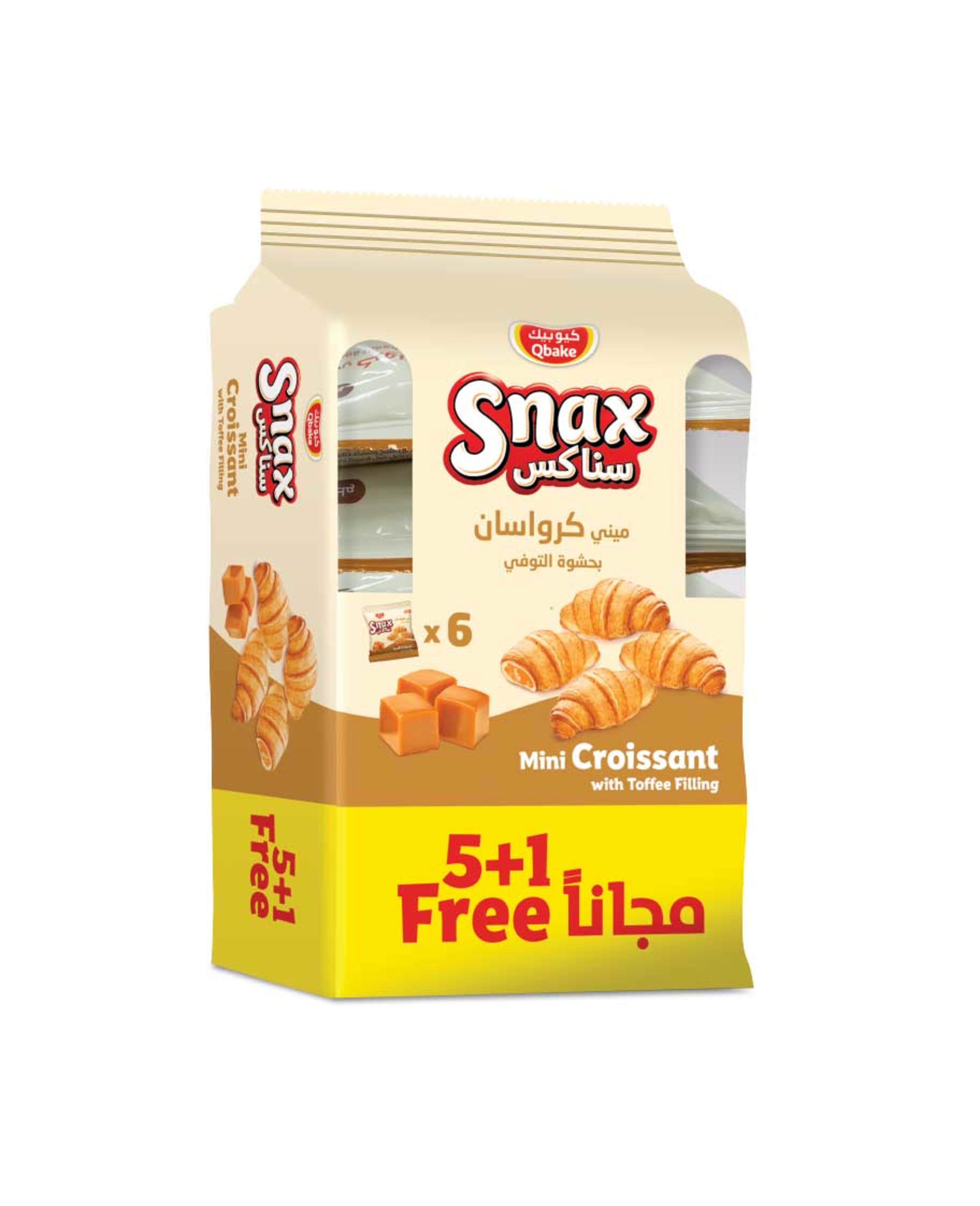 Qbake Snax Mini Croissant with Toffee Filling 4pcs 44gm 5+1free