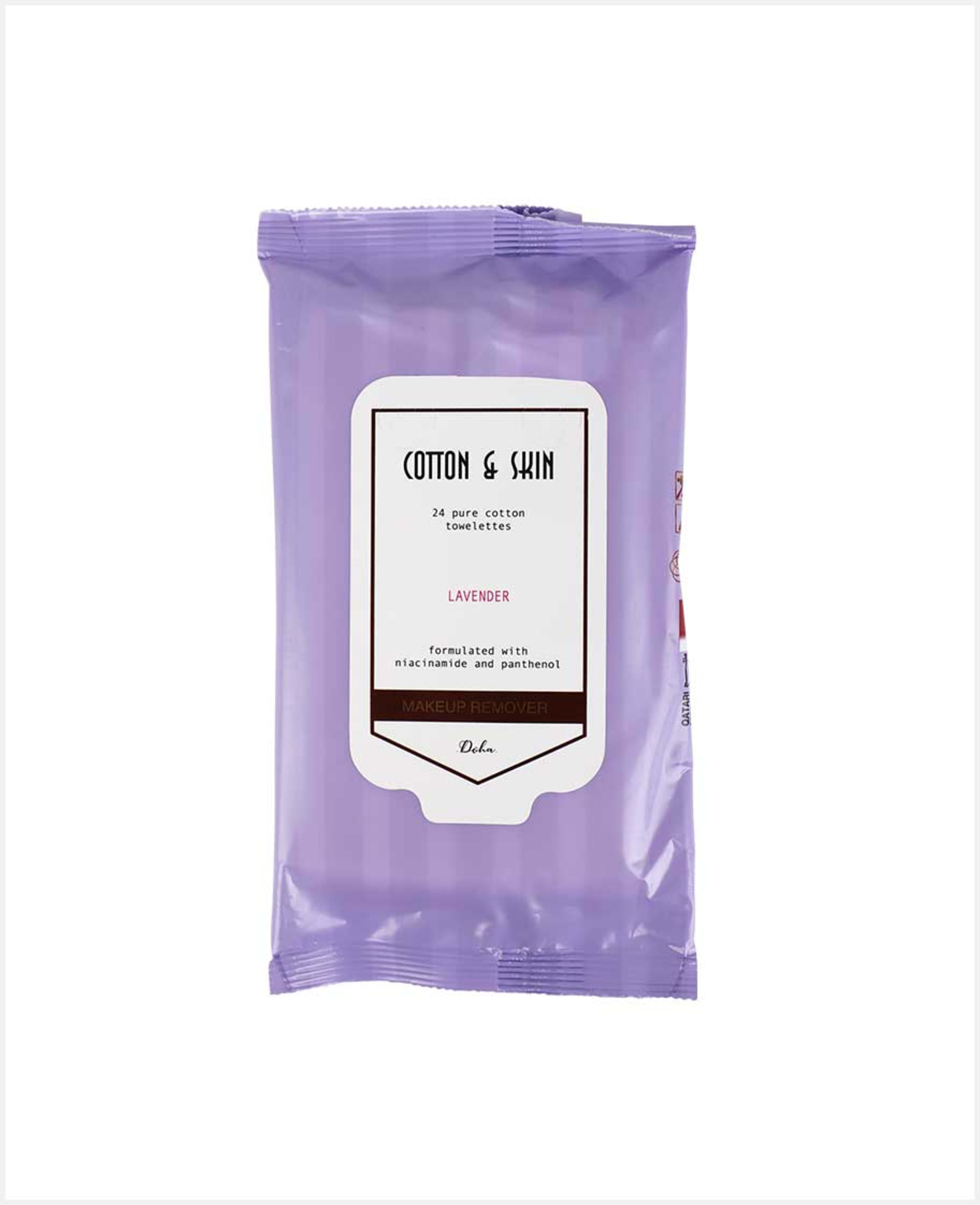 Cotton & Skin Makeup Remover Lavender Wipes 24pcs