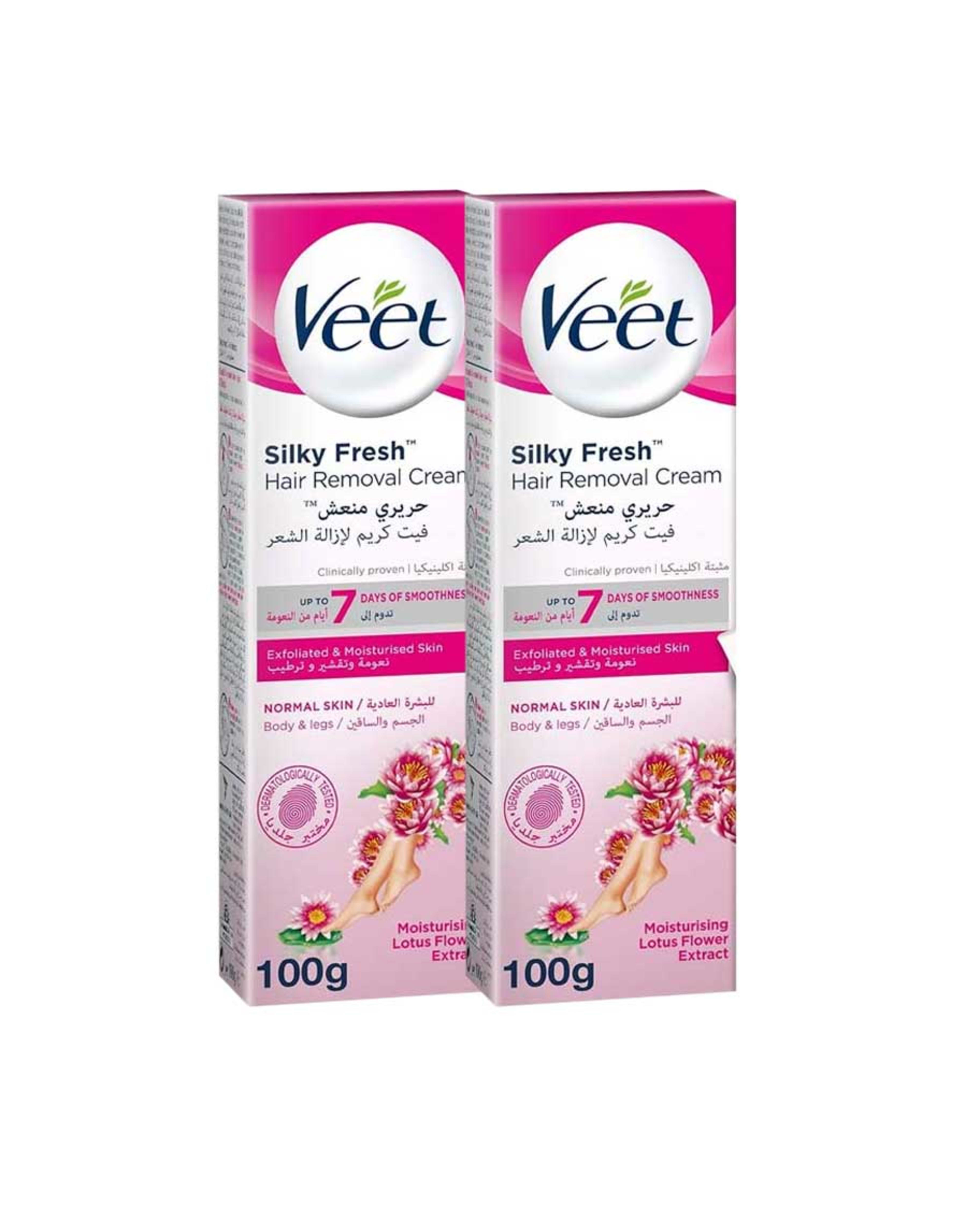 Veet Silky Fresh Hair Removal Cream Sensitive Skin Aloe Vera& Violet Blossom 2x100ml @20%off
