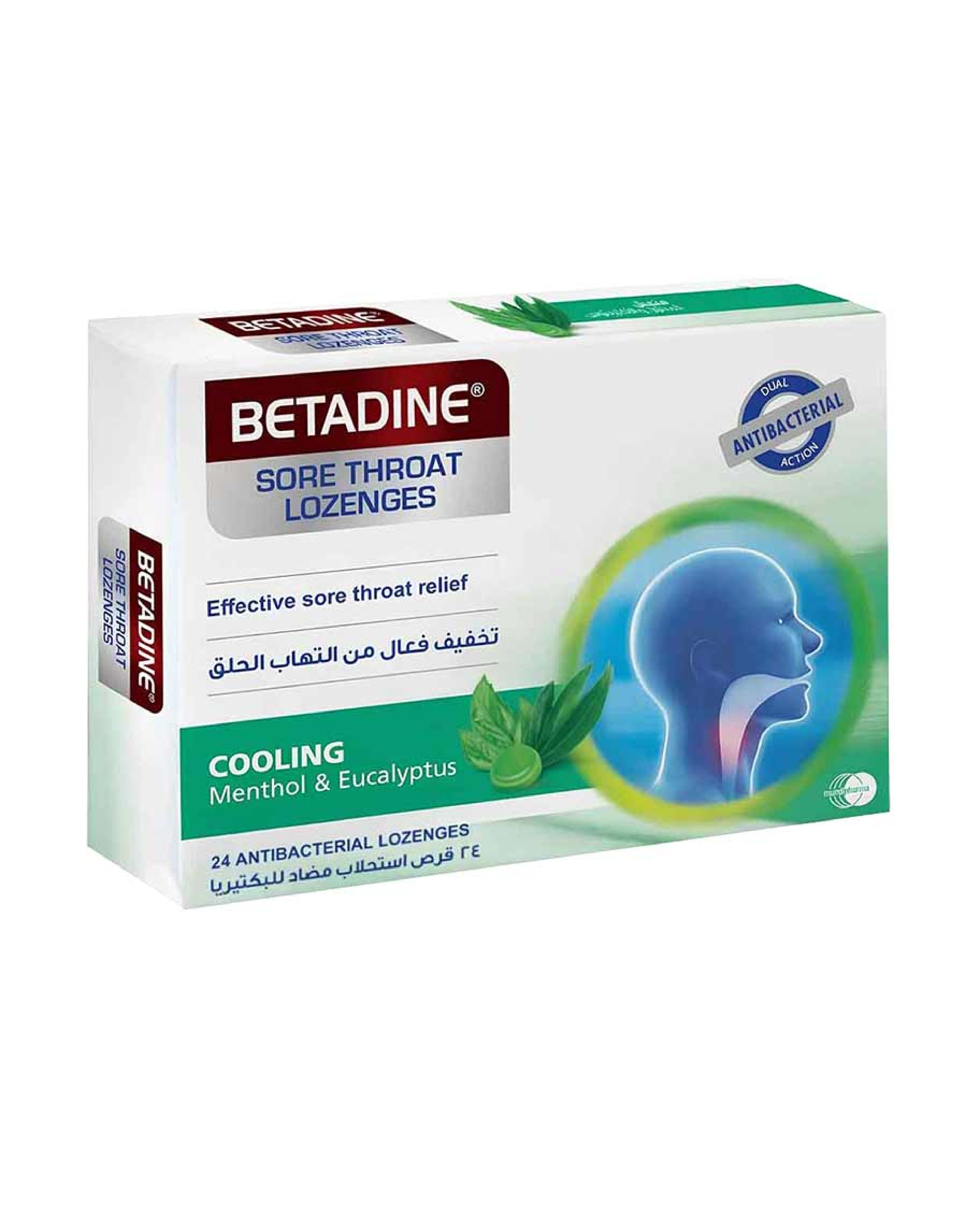 Betadine Sore Throat Lozenges Cooling Menthol & Eucalyptus 24pcs