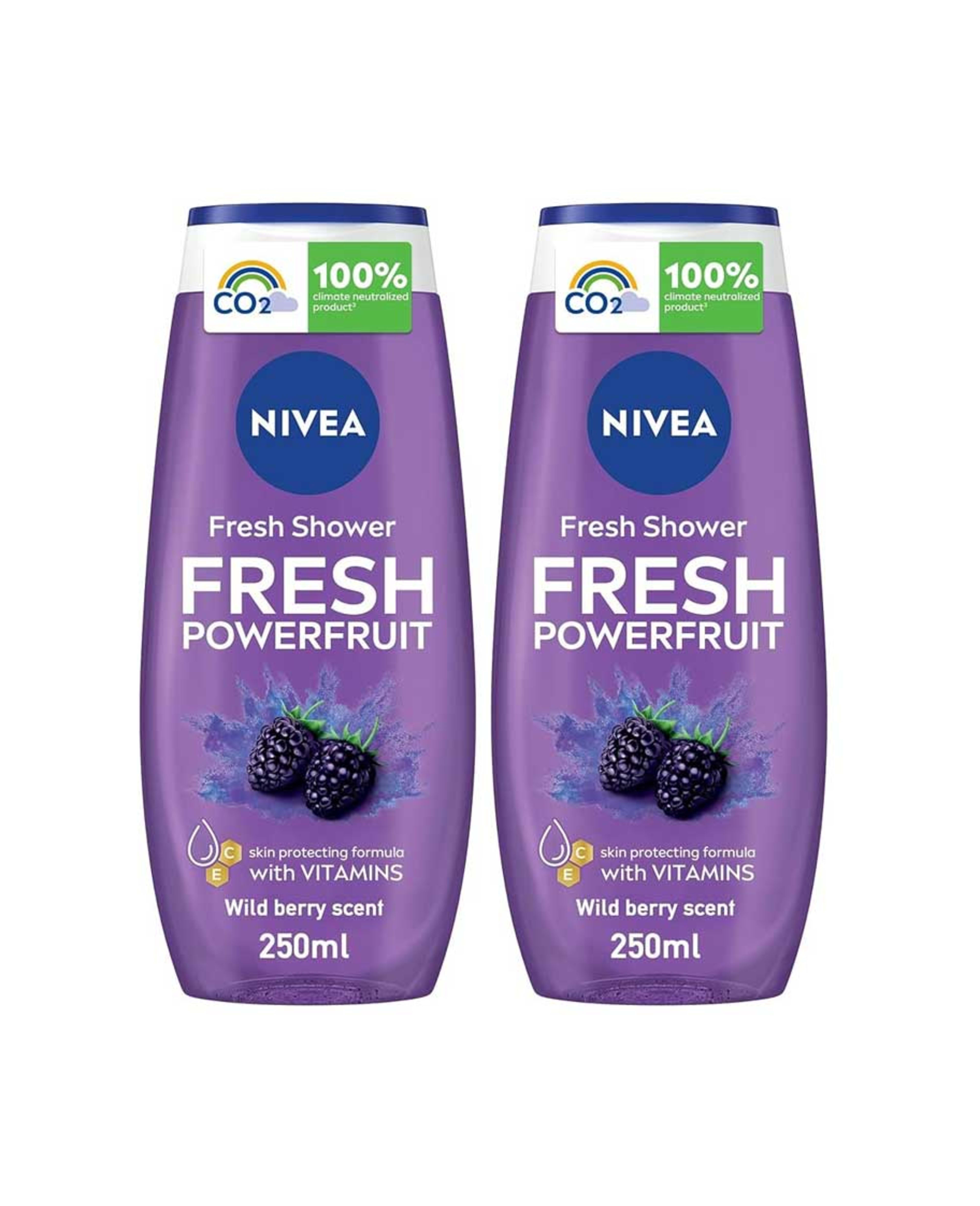 Nivea Fresh Power Fruit Wild Berry Scent Shower Gel 2x250ml @20%off