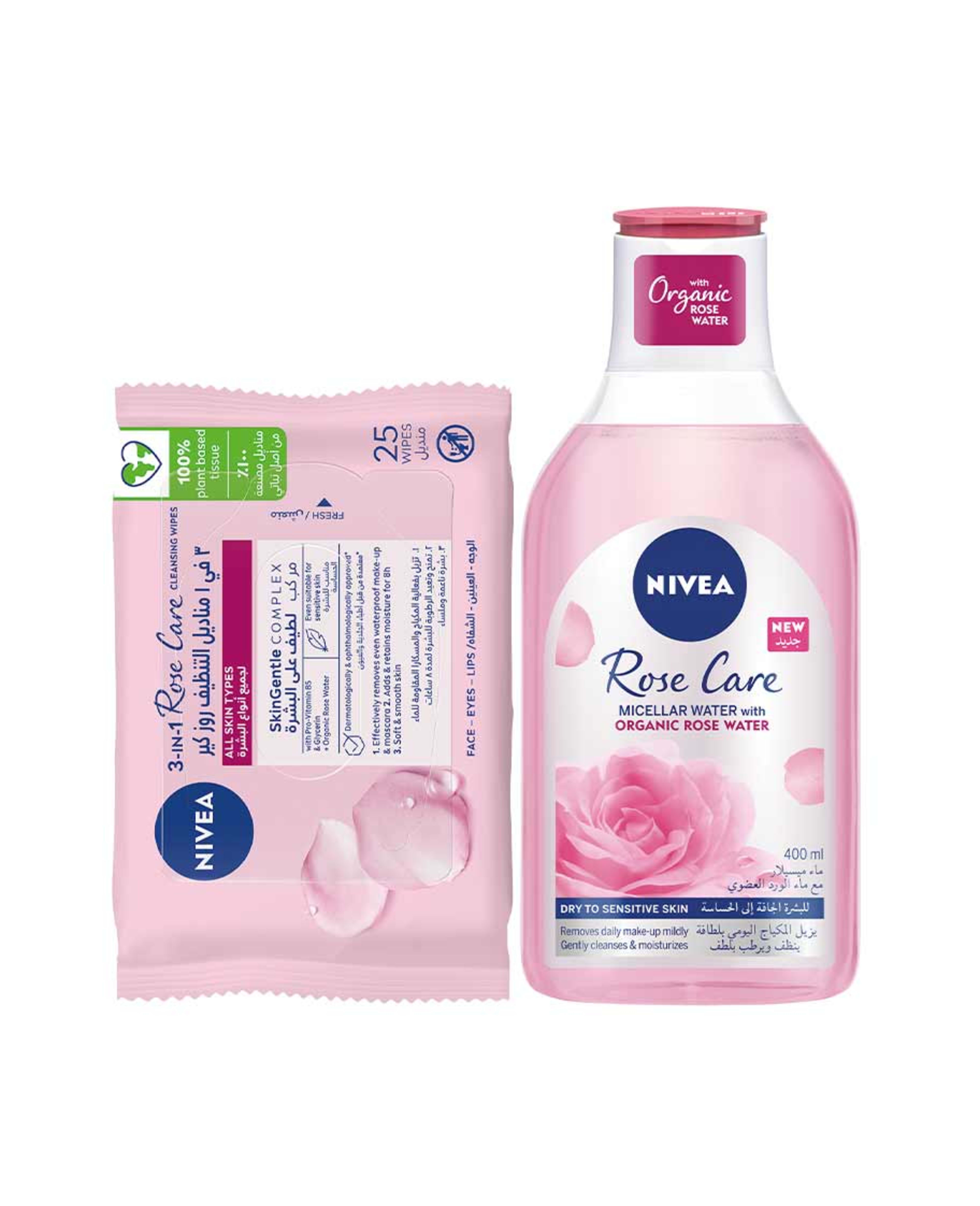 Nivea Rose Care Micellar Organic Rose Water 400ml+free Rose Wipes
