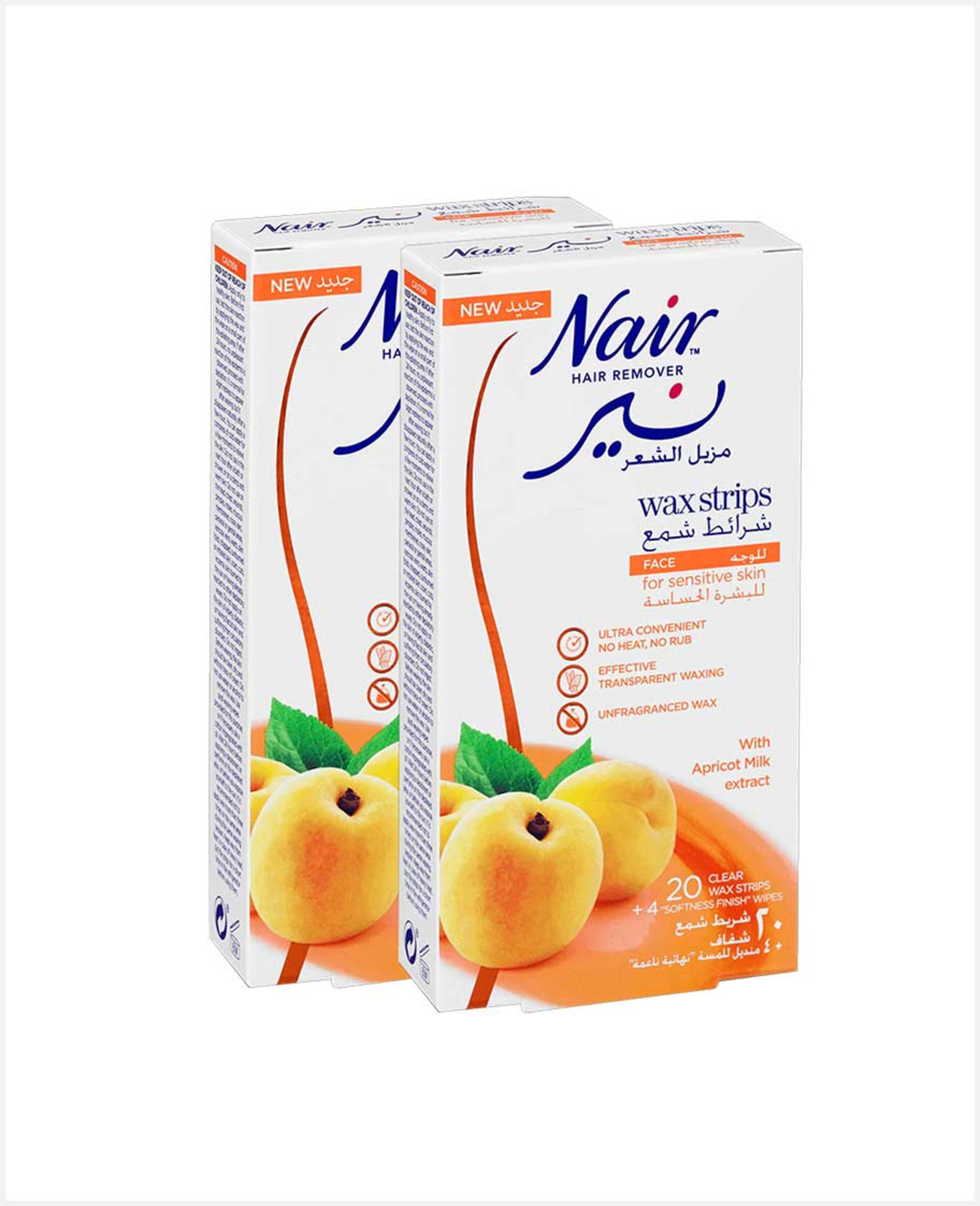 Nair Face Wax Strips with Apricot Milk Extract 2x20pcs @25%off
