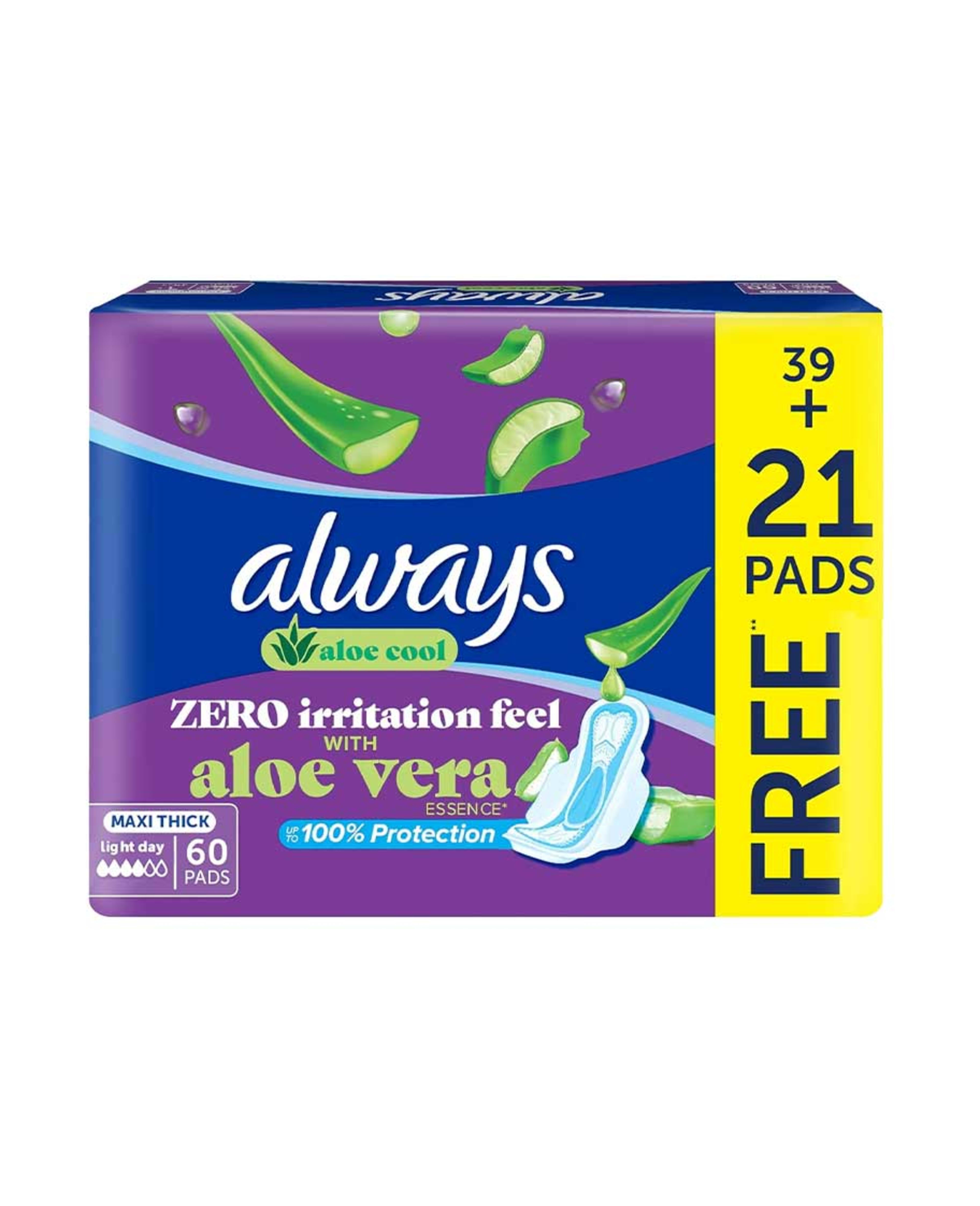 Always Aloe Cool Maxi Thick Light Day Pads 39+21pcs Free