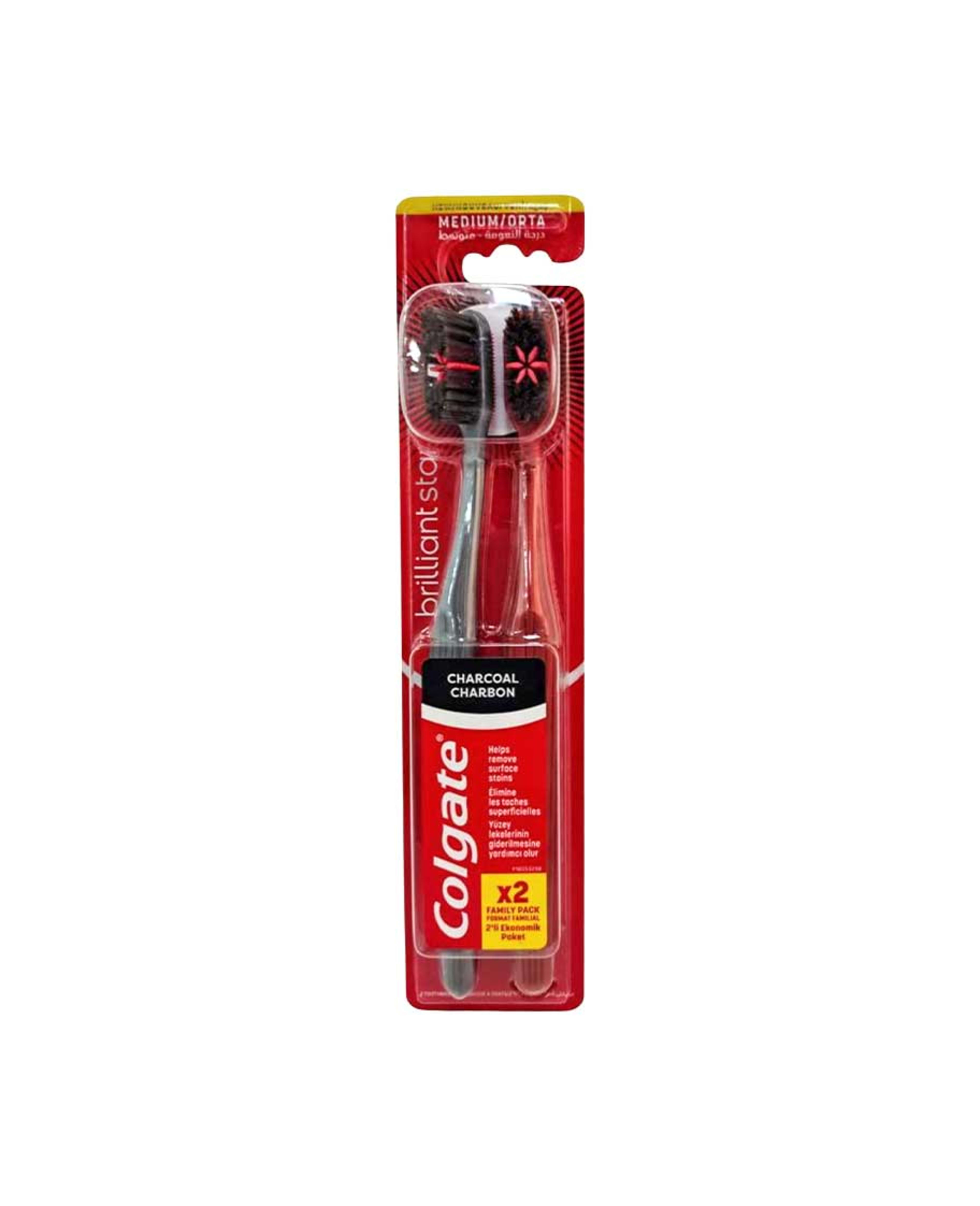 Colgate Brilliant Star Charcoal Toothbrush Medium 2pcs