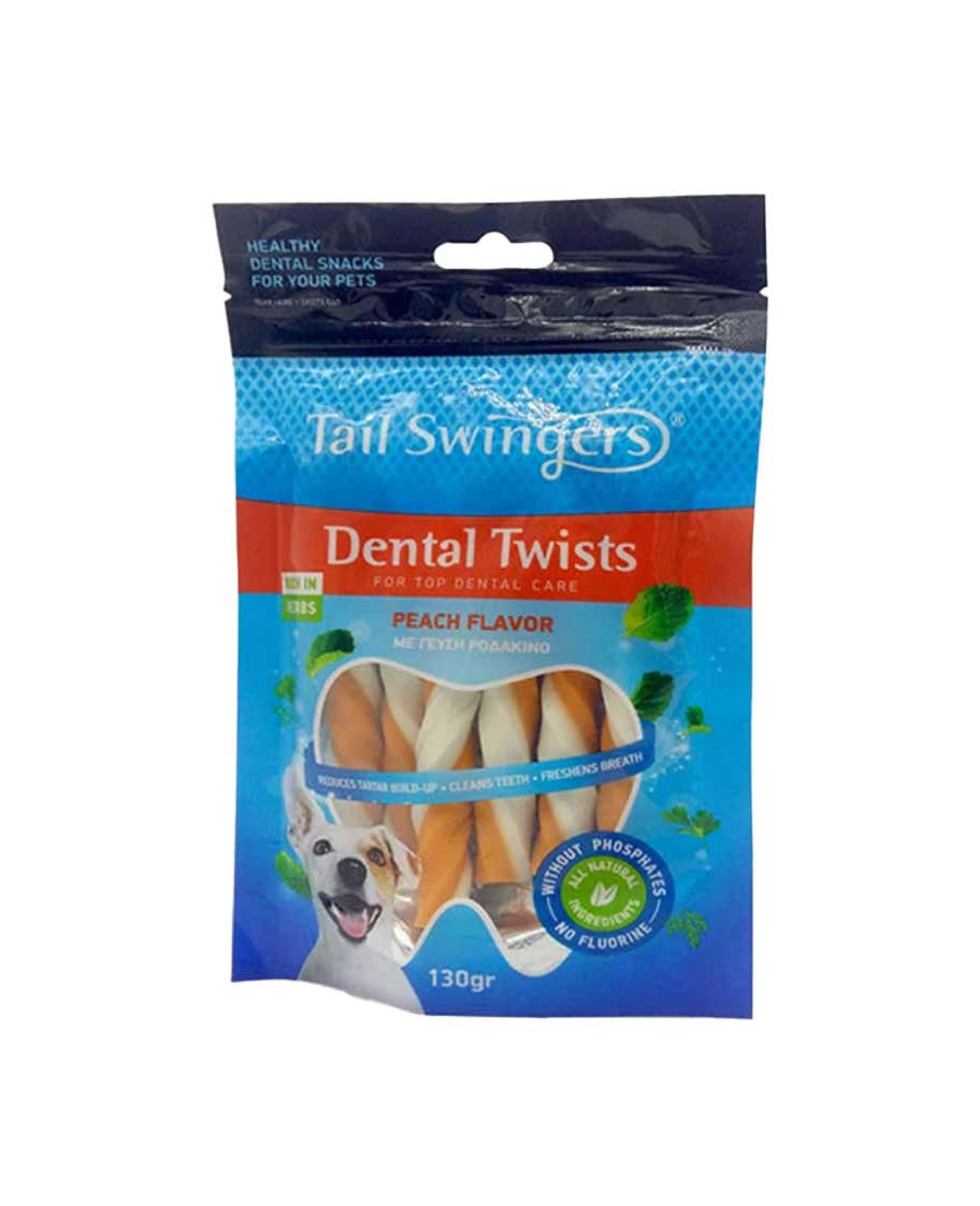 Tail Swingers Dental Twists Peach Flavor for Dog 130gm