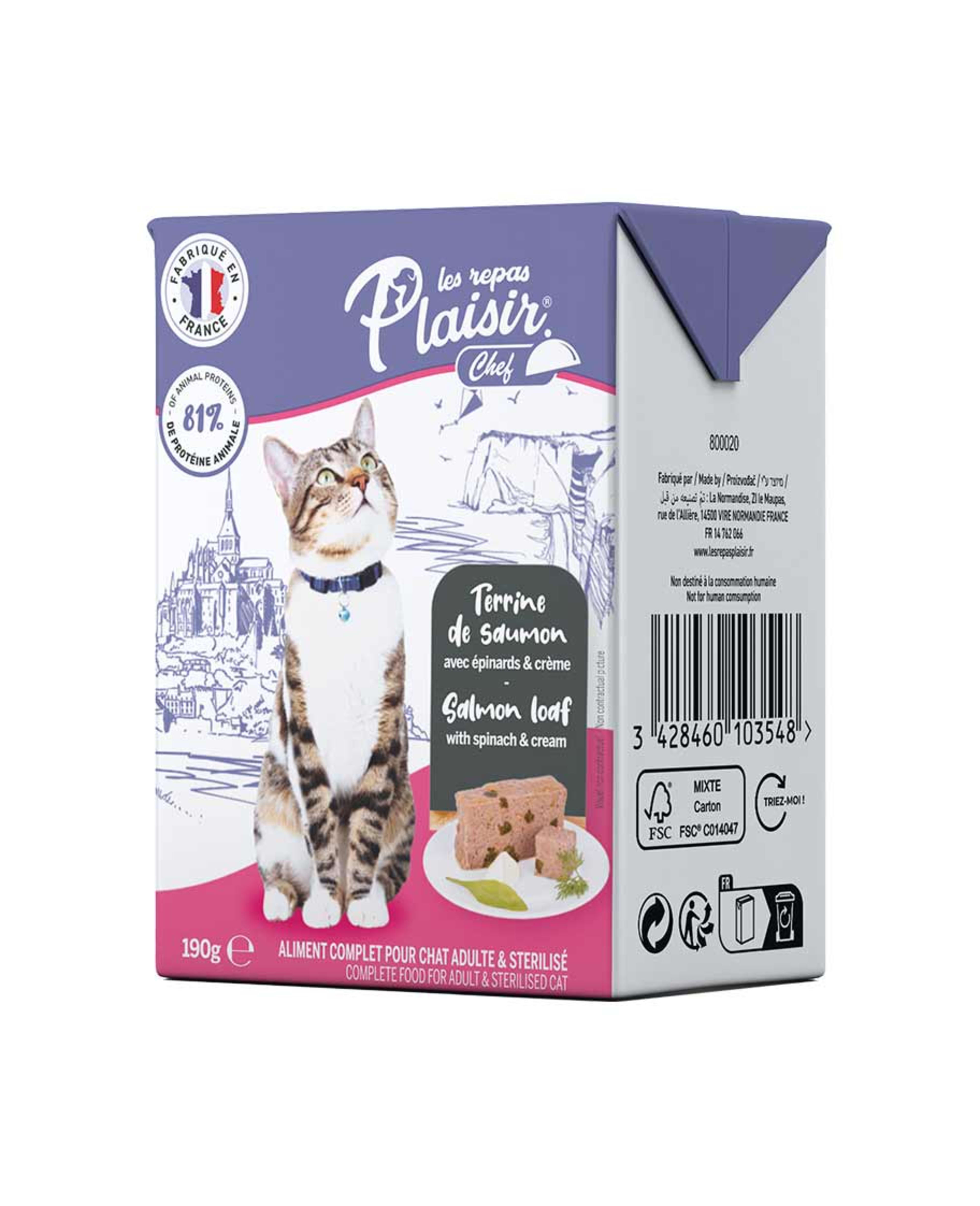 Plaisir Chef Cat Salmon Loaf with Spinach & Cream 190gm
