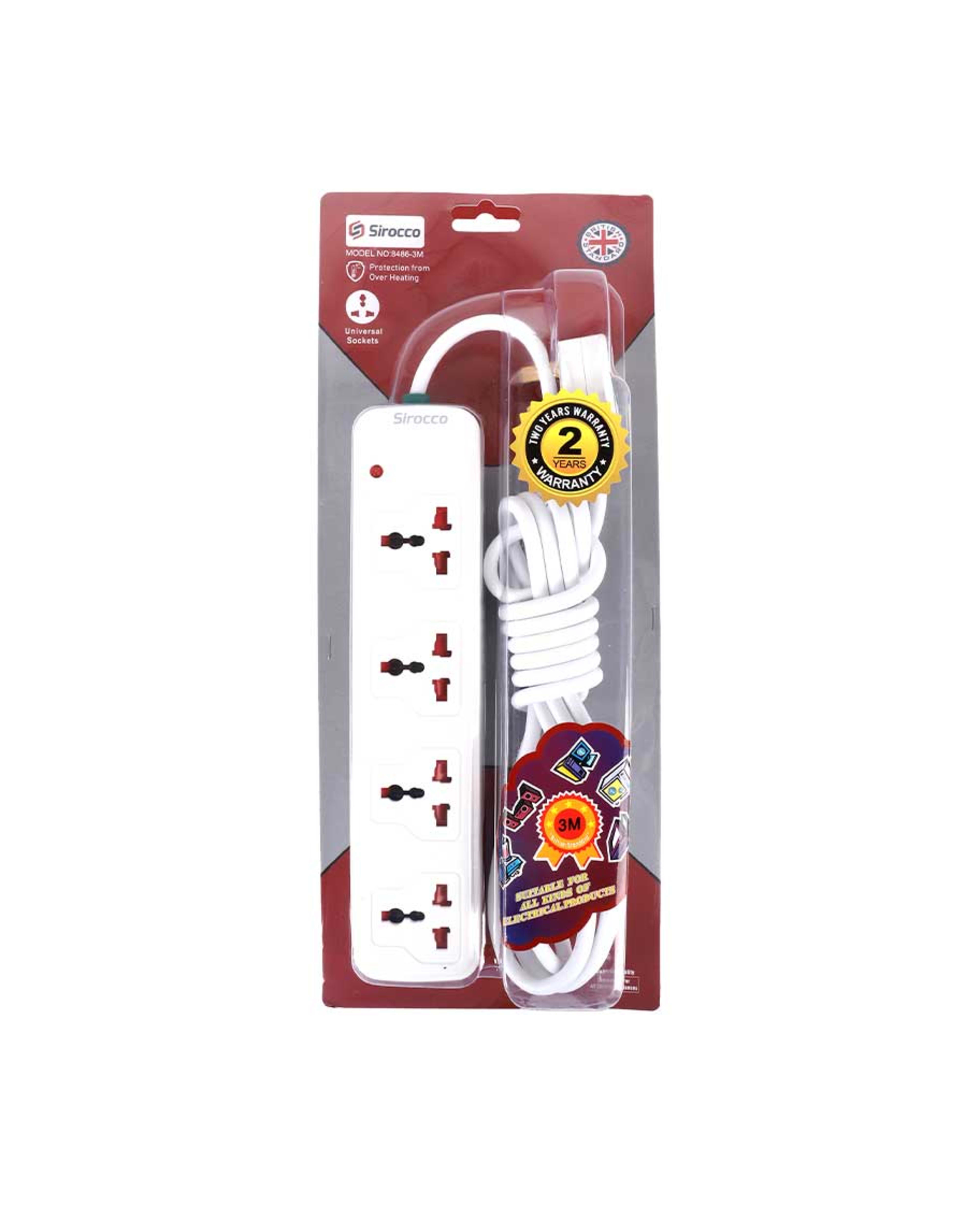 Sirocco 4 Way Extension Socket 3m 8486-3m