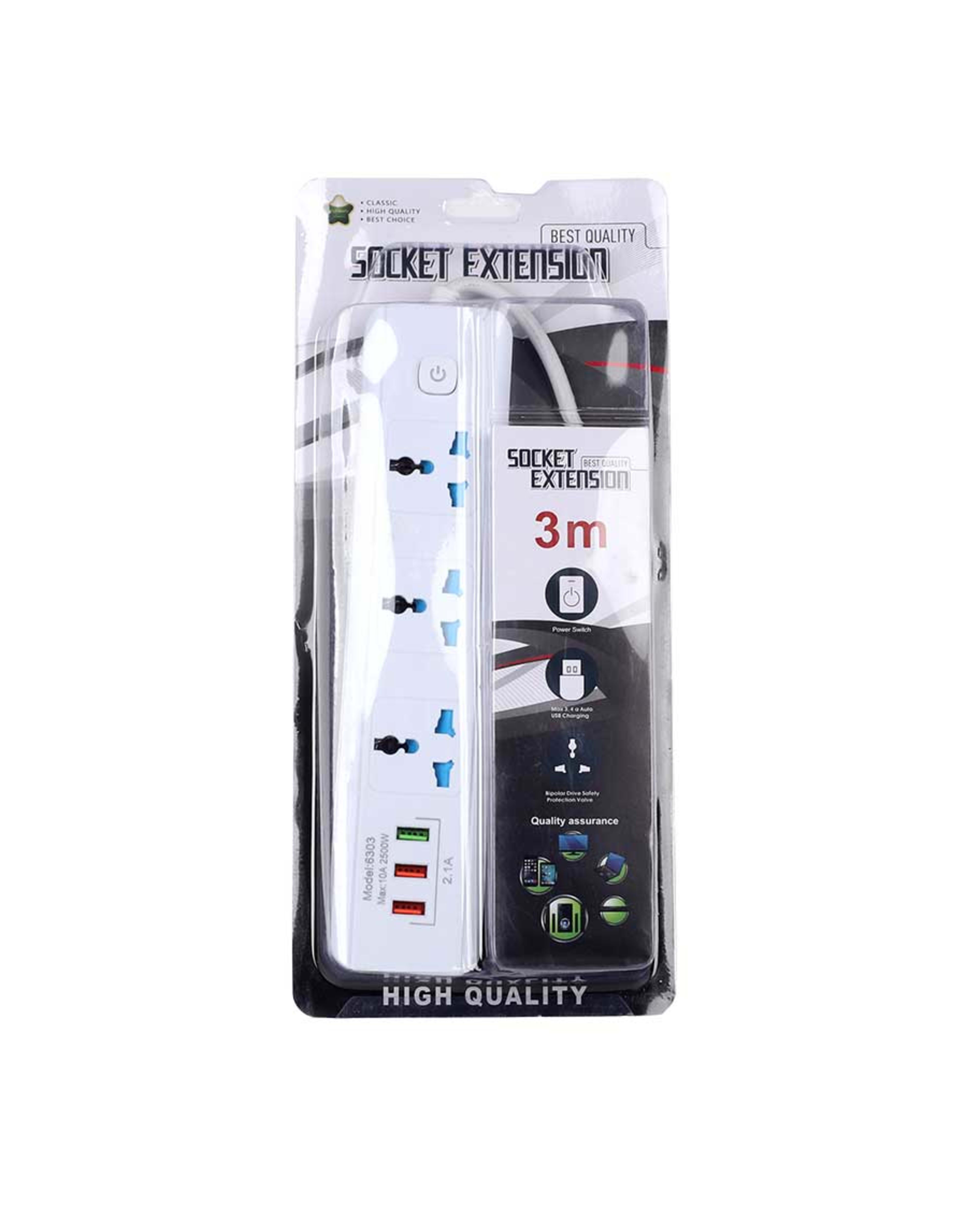 Extension Box 3way with USB 3m 6303