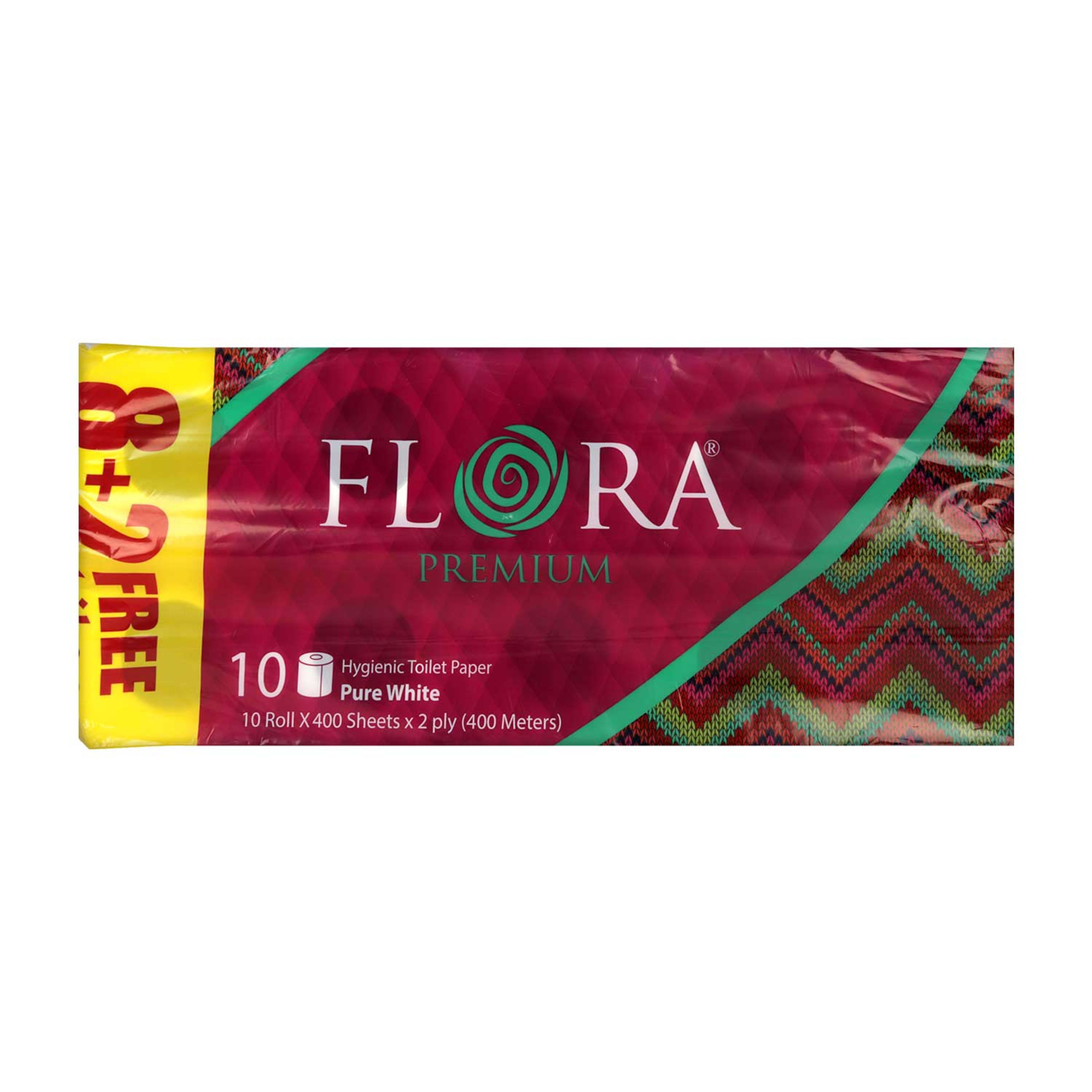 Flora Premium Pure White Toilet Paper 400sheets 8+2free