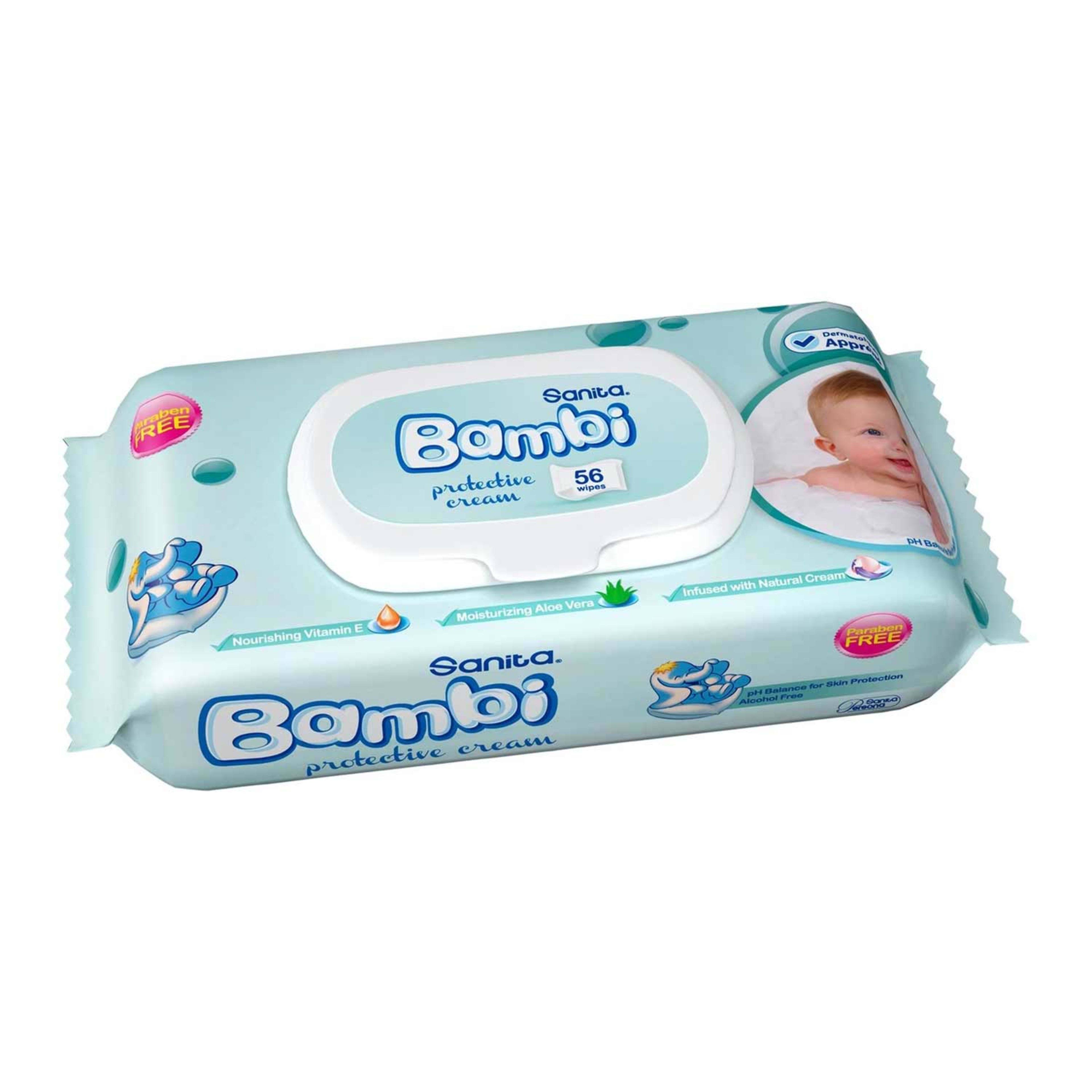 Sanita Bambi Wet Wipes Protective Cream 56s