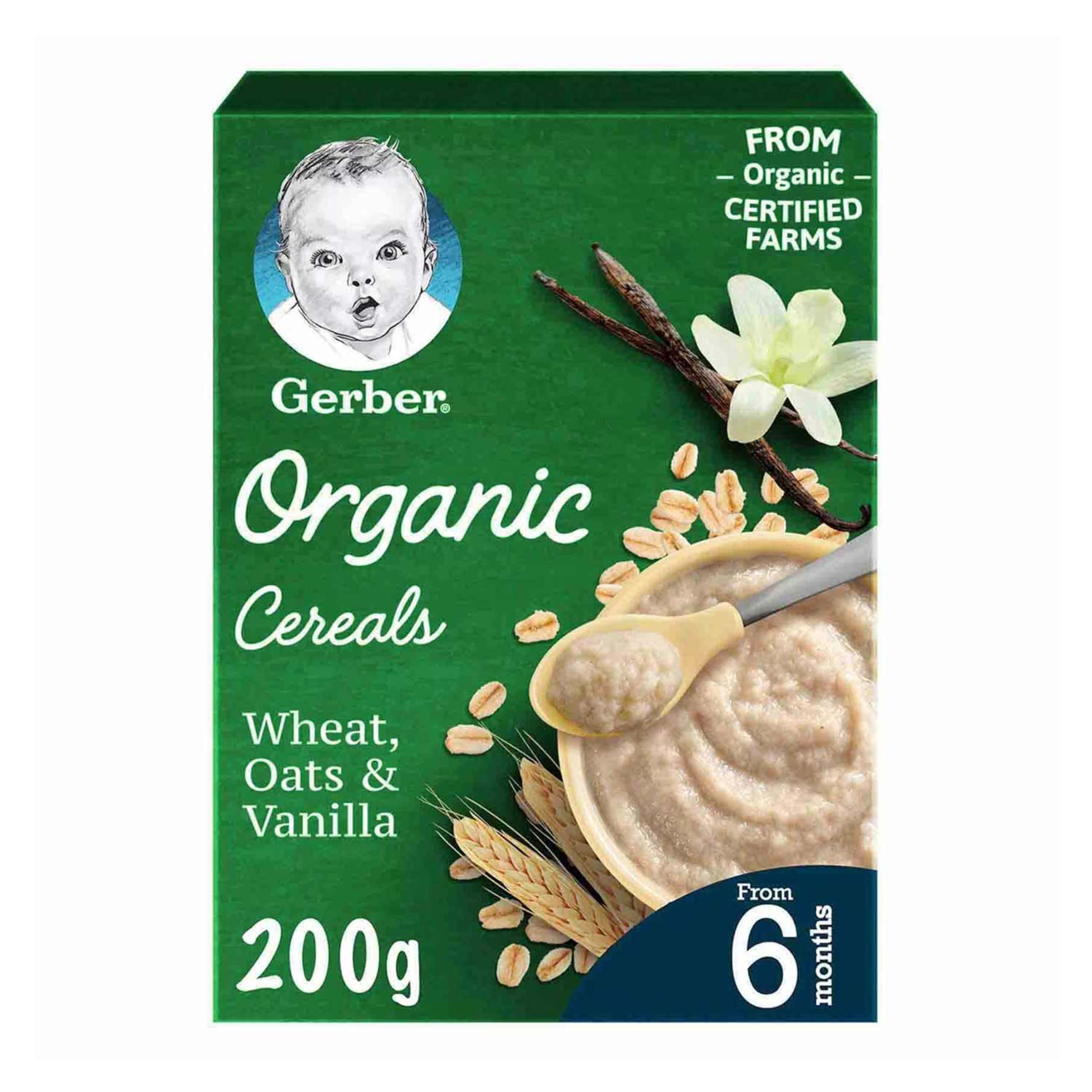 Gerber Organic Cereals Wheat,oats and Vanilla 200gm