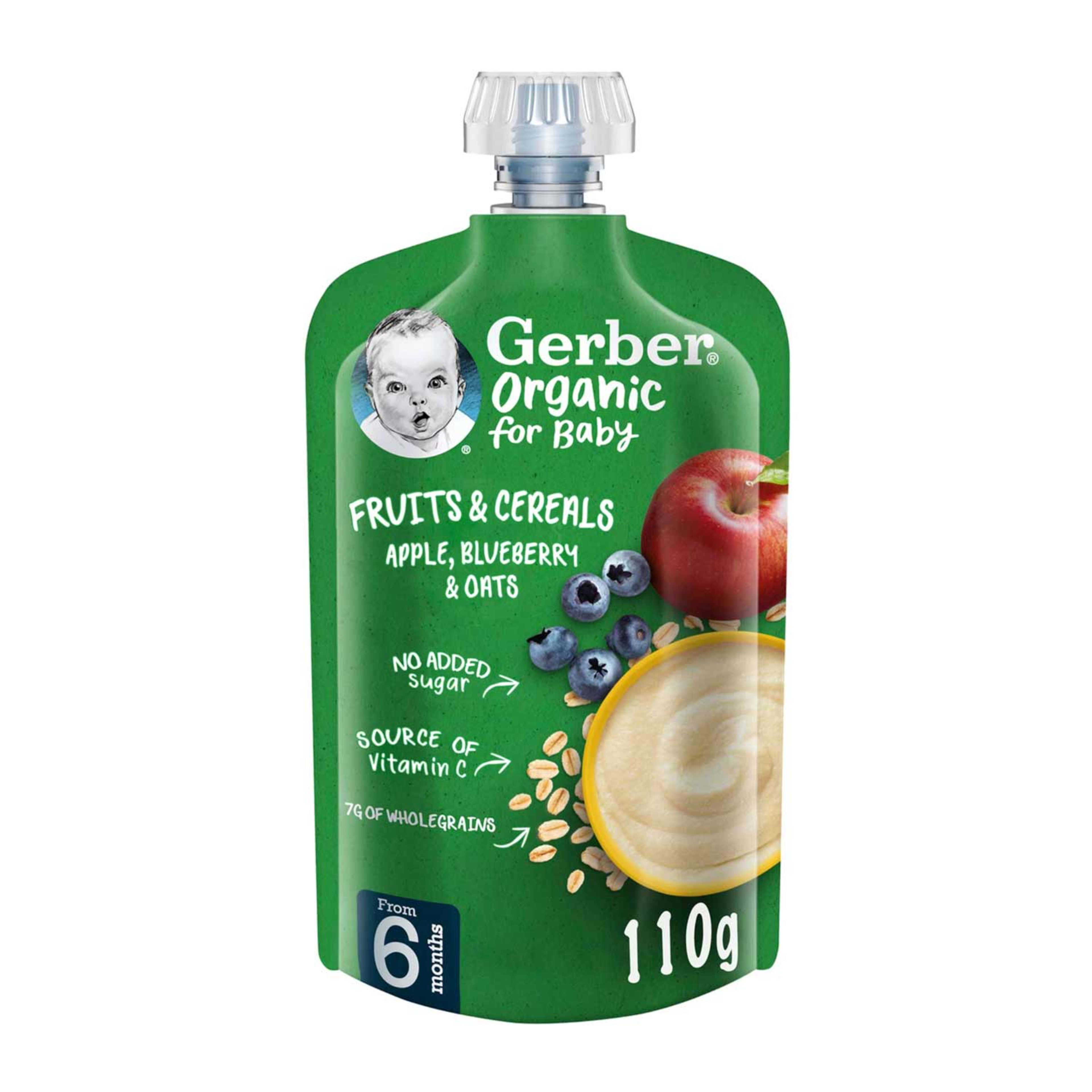 Gerber Organic Fruits & Cereals Apple Blueberry & Oats 110gm