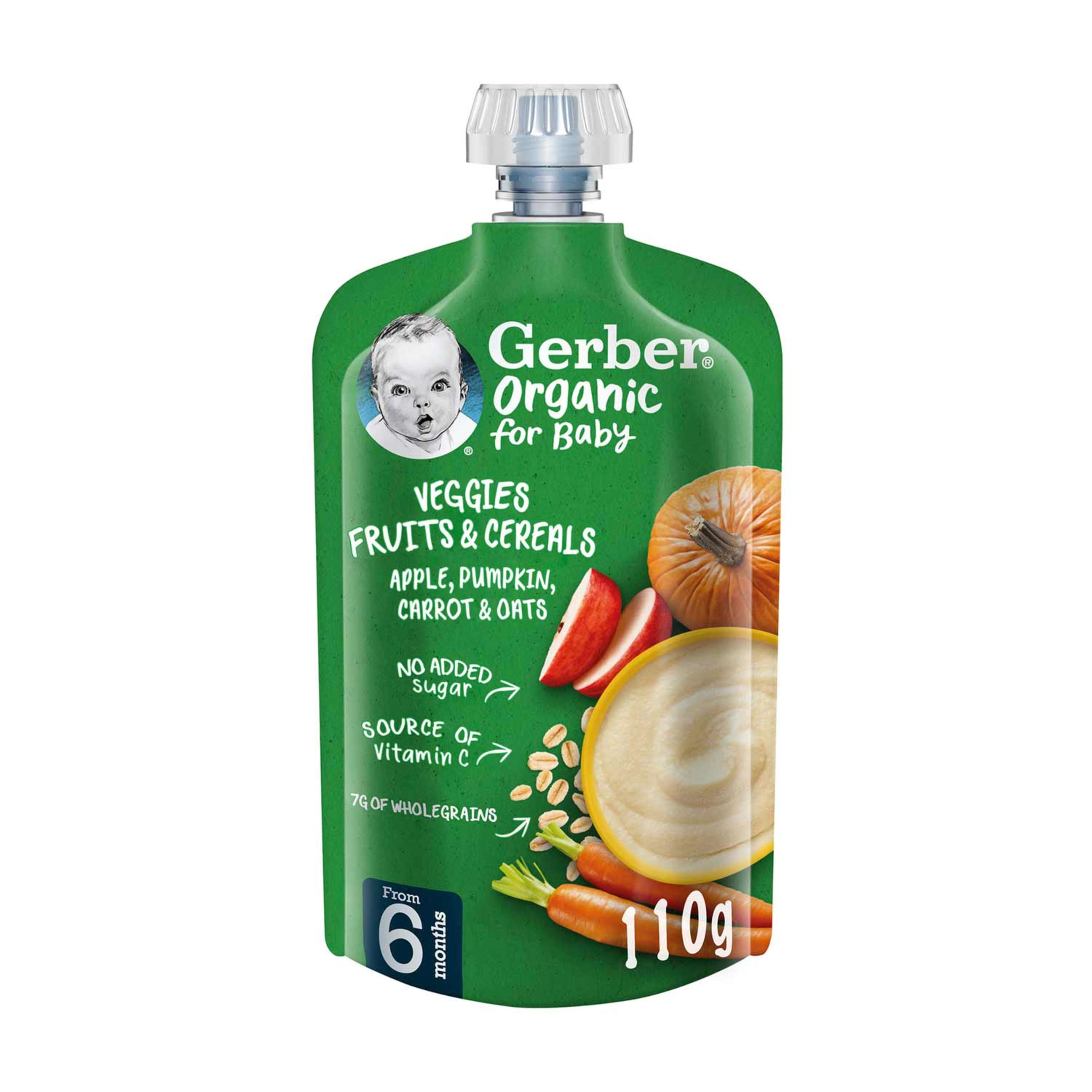 Gerber Organic Veg Fruit&cereal Apple Pumpkn Carot&oat 110gm