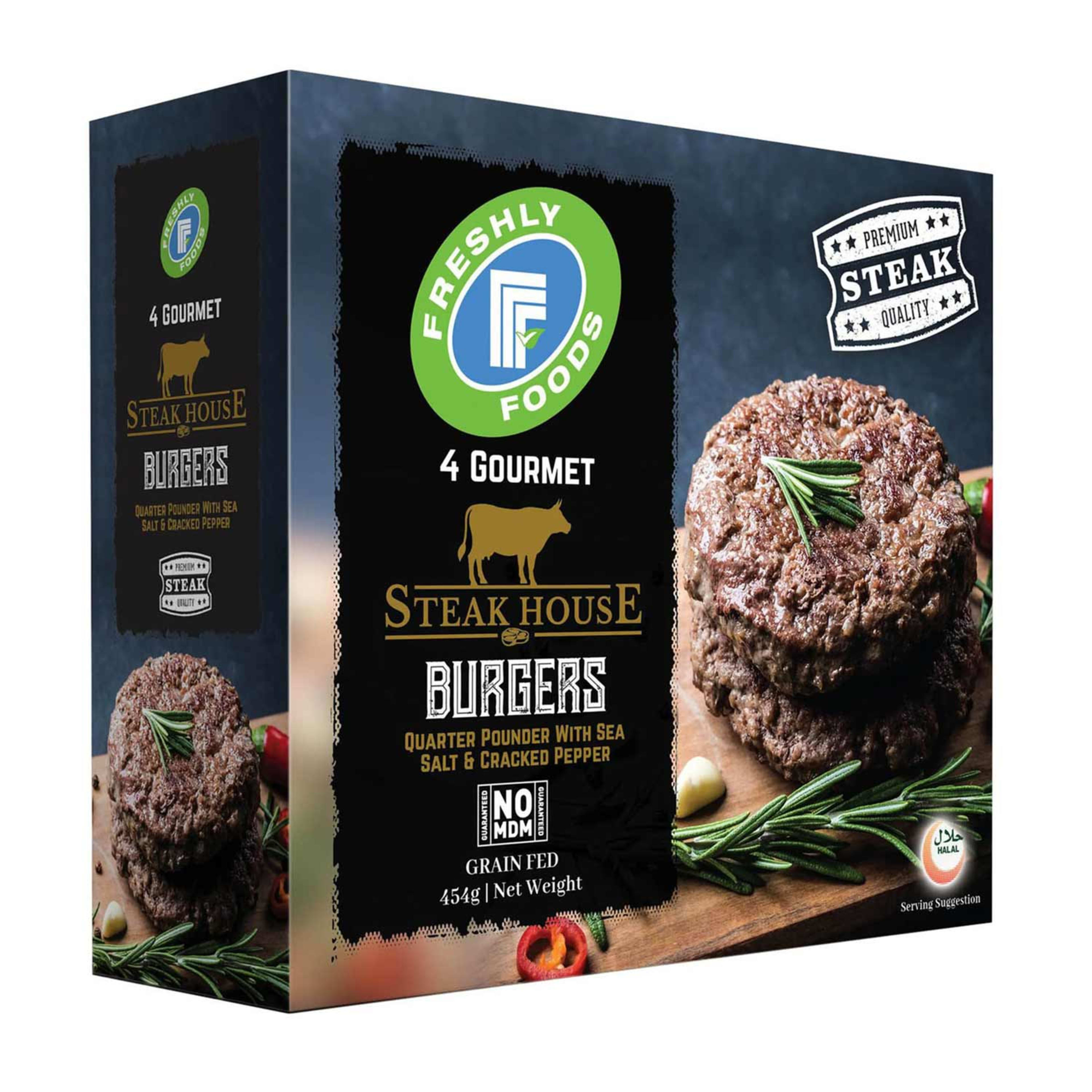 Freshly Foods Beef Steak House Burgers 4pcs 454gm