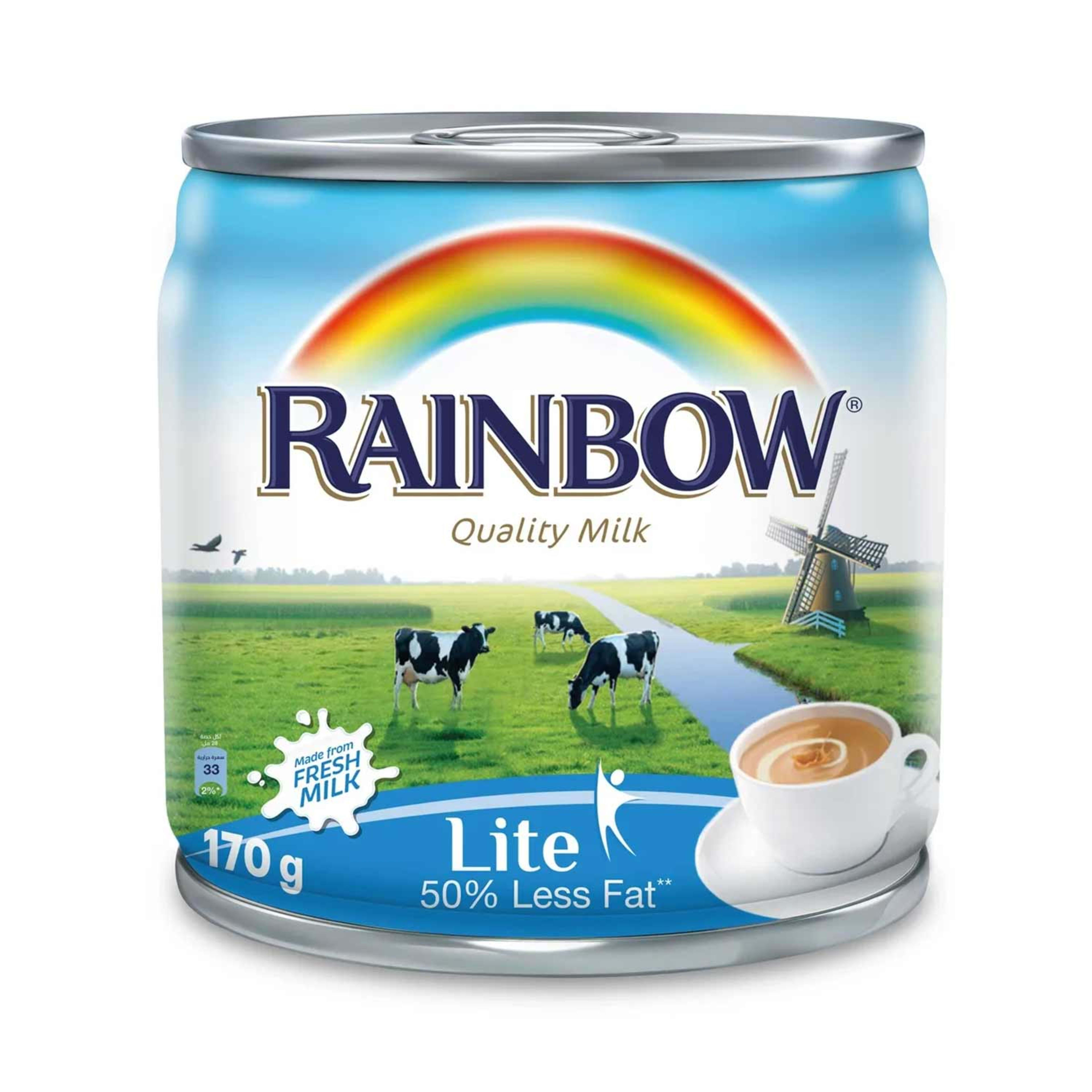 Rainbow Evaporated Milk Lite 50%less Fat (mffm) 170gm (159ml)
