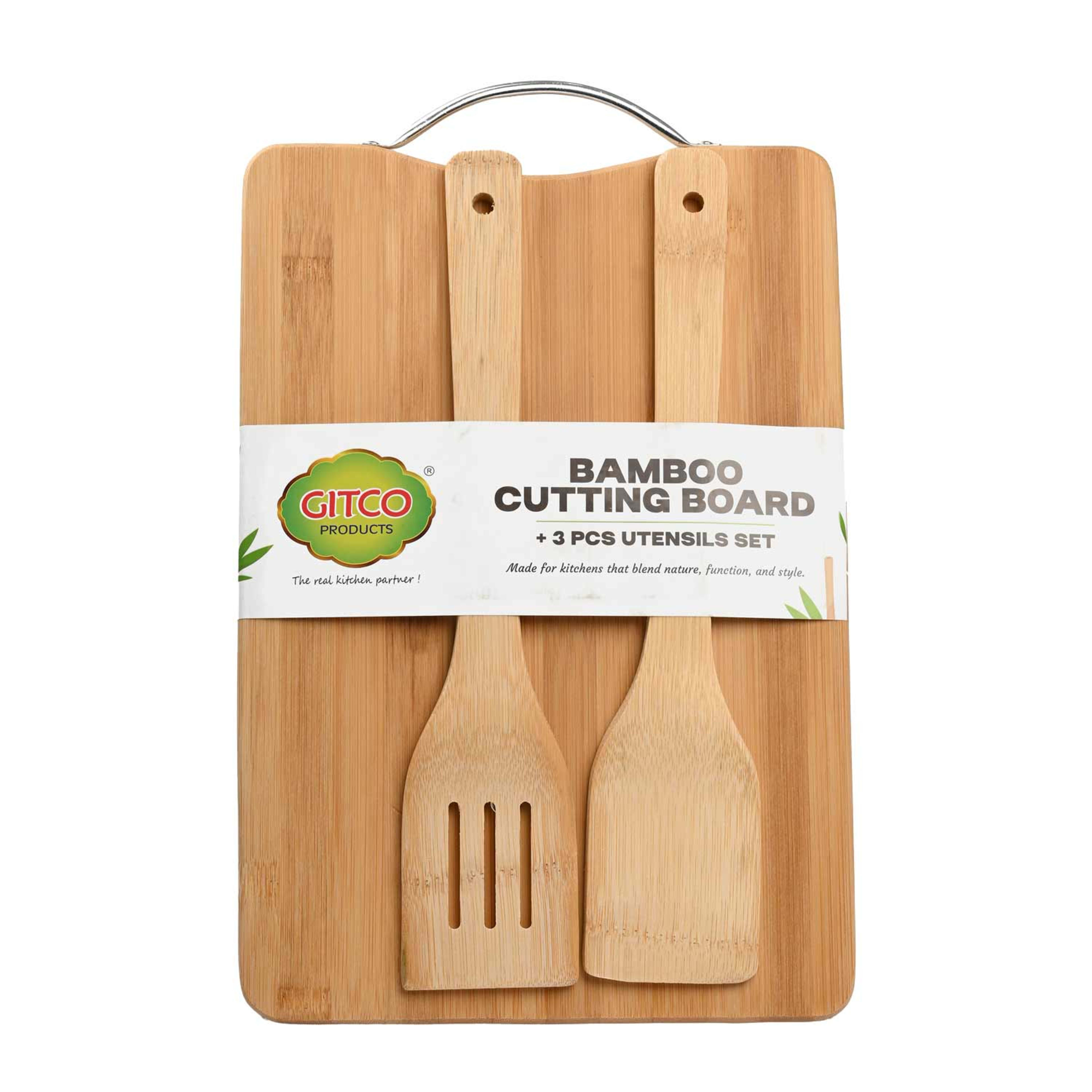 Bamboo Cutting Board with Cutlery 3pcs Cb3992