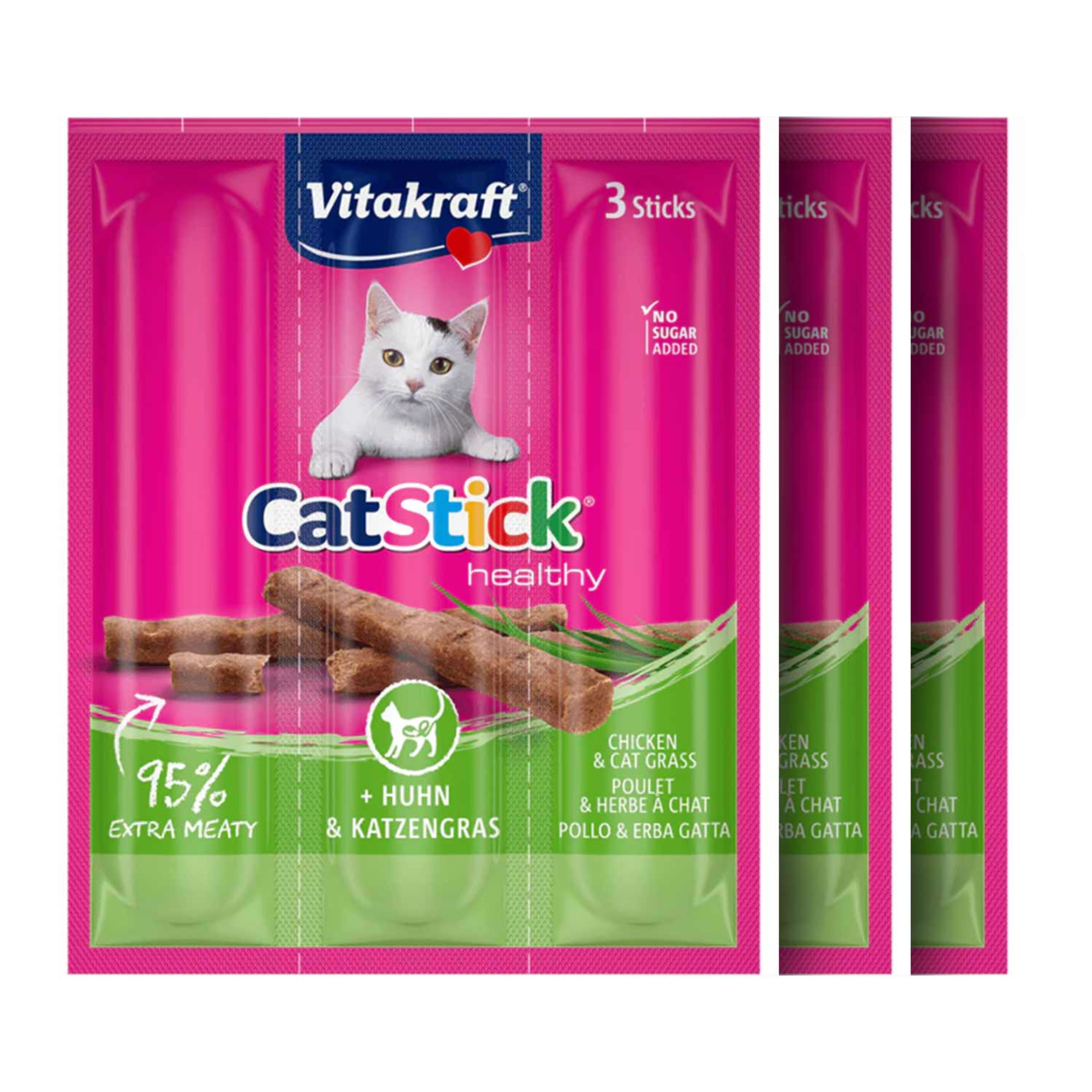 Vitakraft Catstick Classic Chicken and Cat Grass 3pcs 18gm