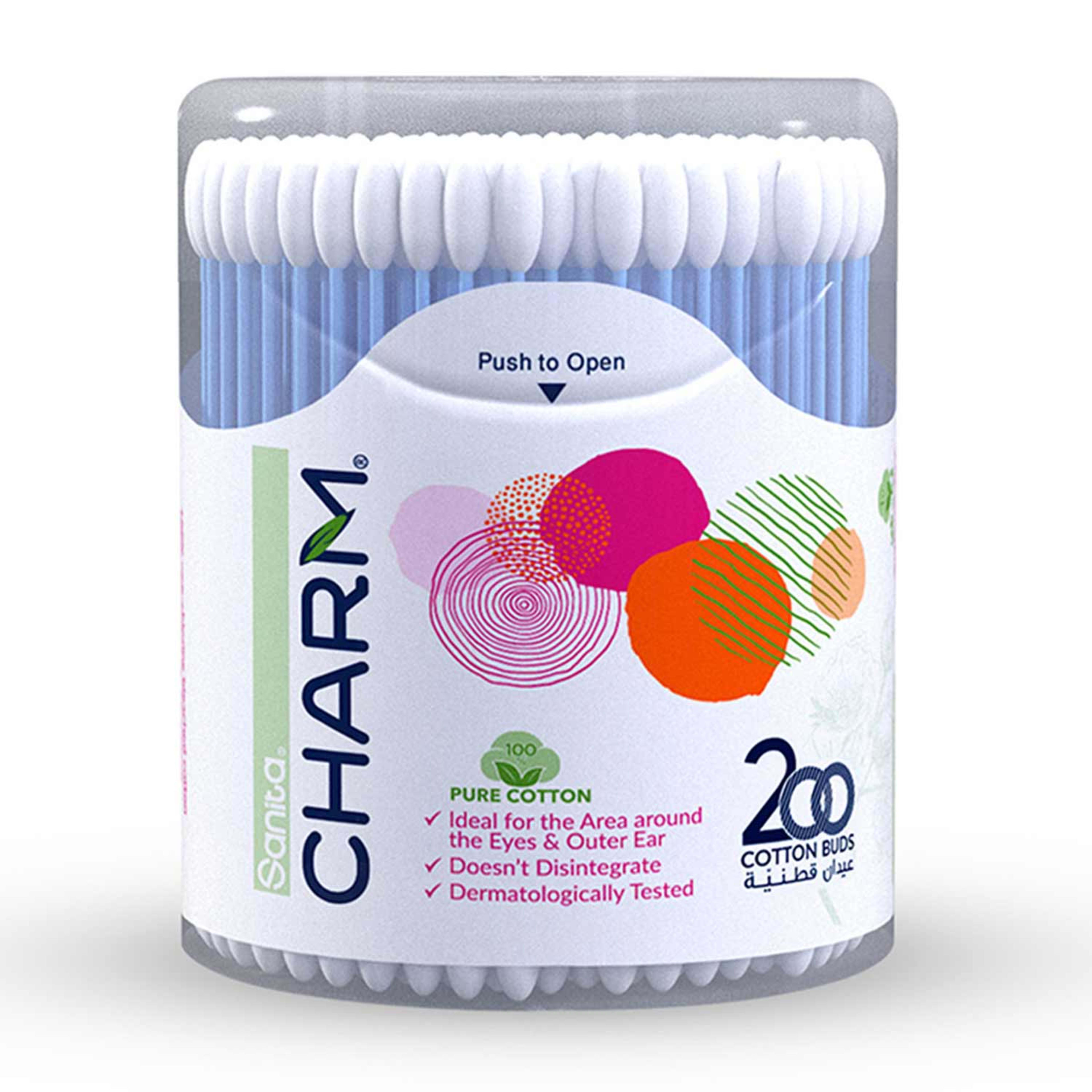 Sanita Charm Cotton Buds 200pcs Round Box