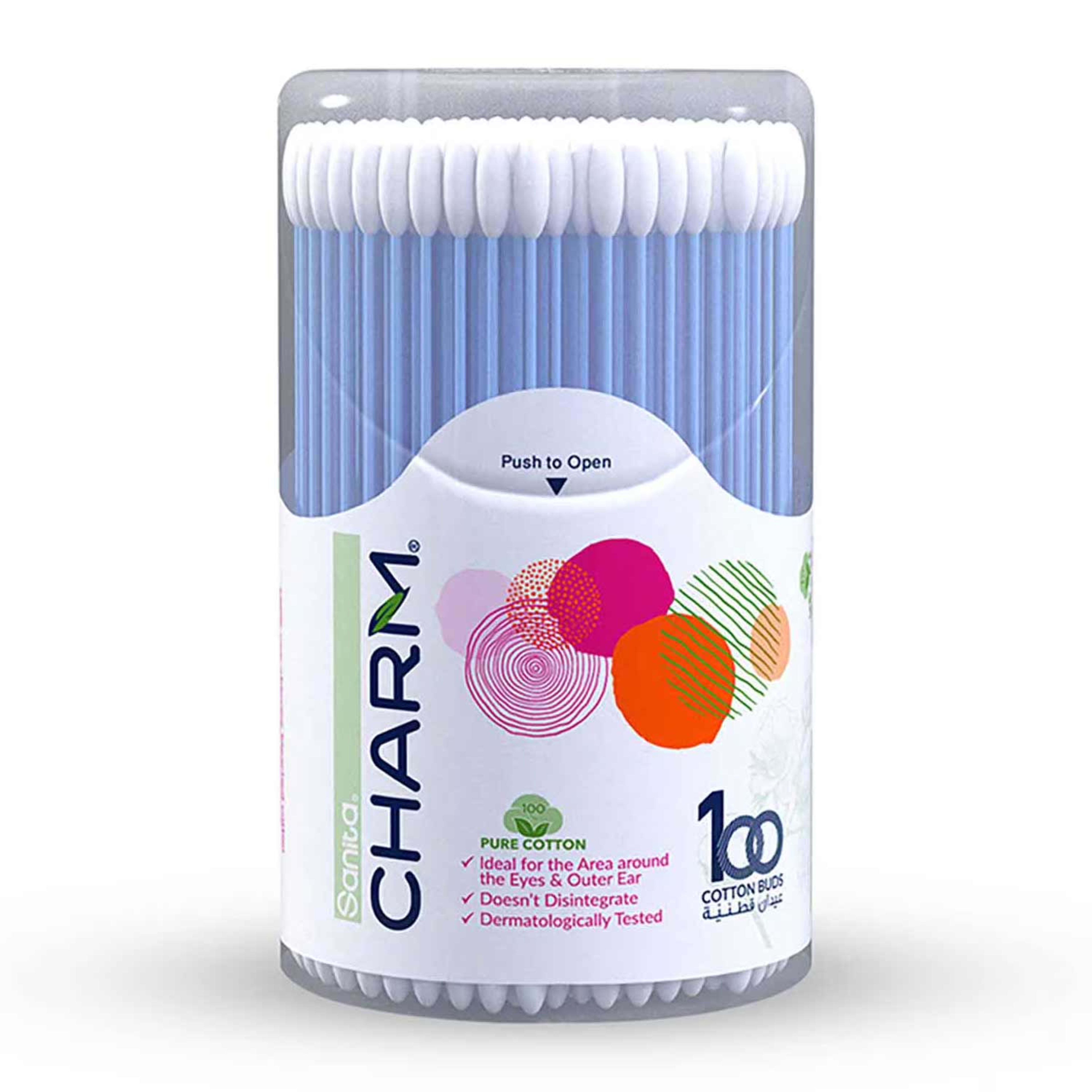 Sanita Charm Cotton Buds 100pcs Round Box