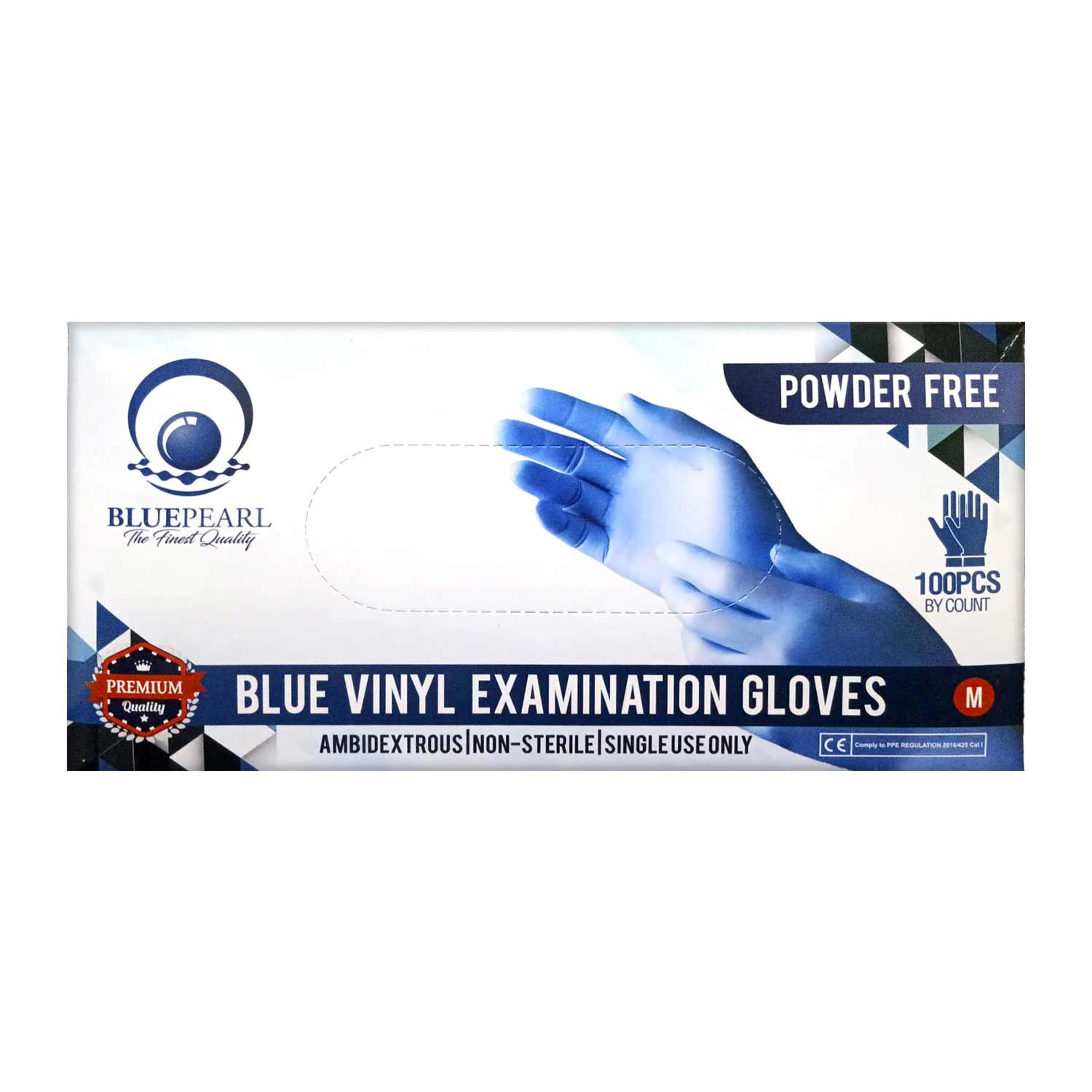 Blue Pearl Blue Vinyl Gloves Powder Free Medium 100pcs