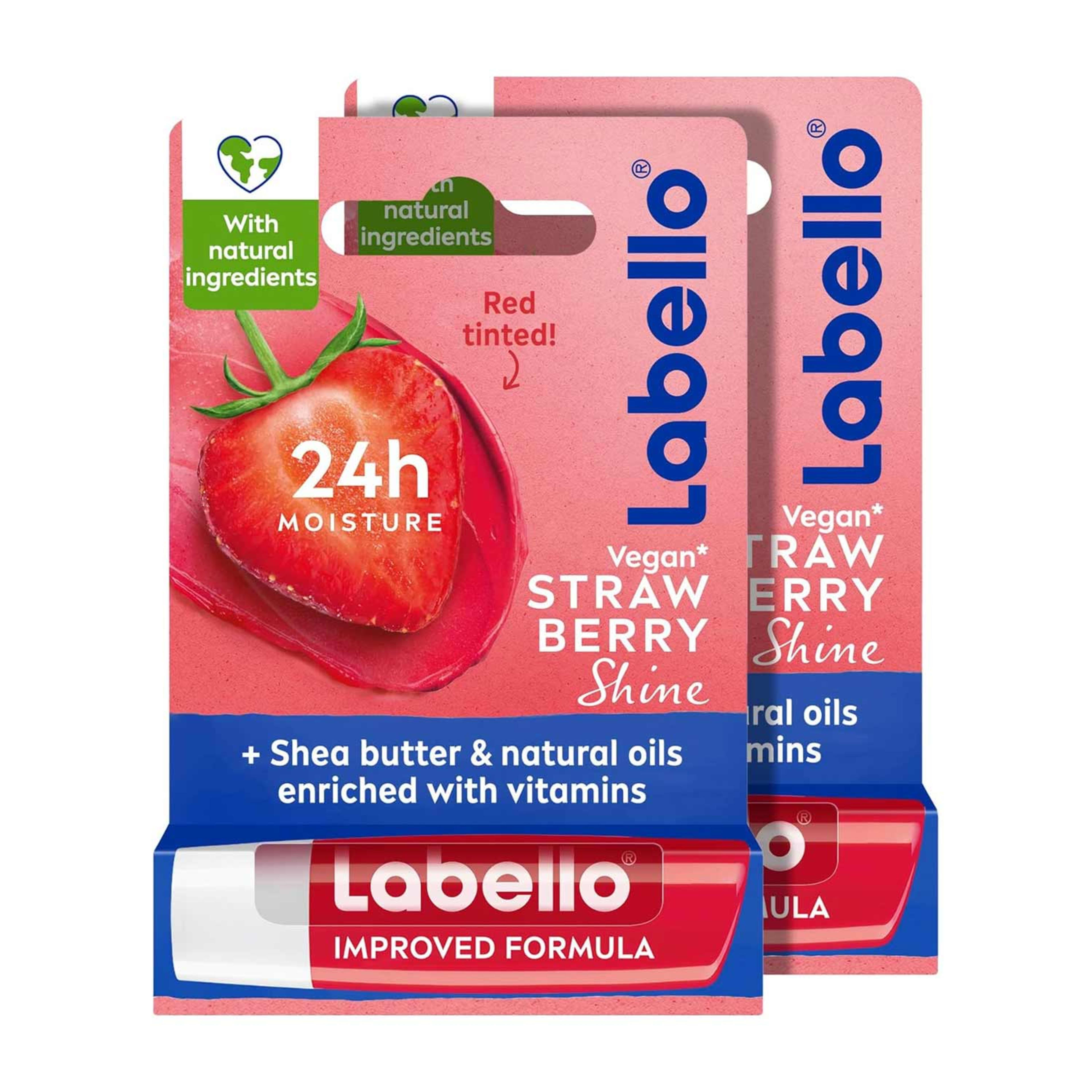 Labello Strawberry Shine Lip Balm 2x4.8gm @20%off