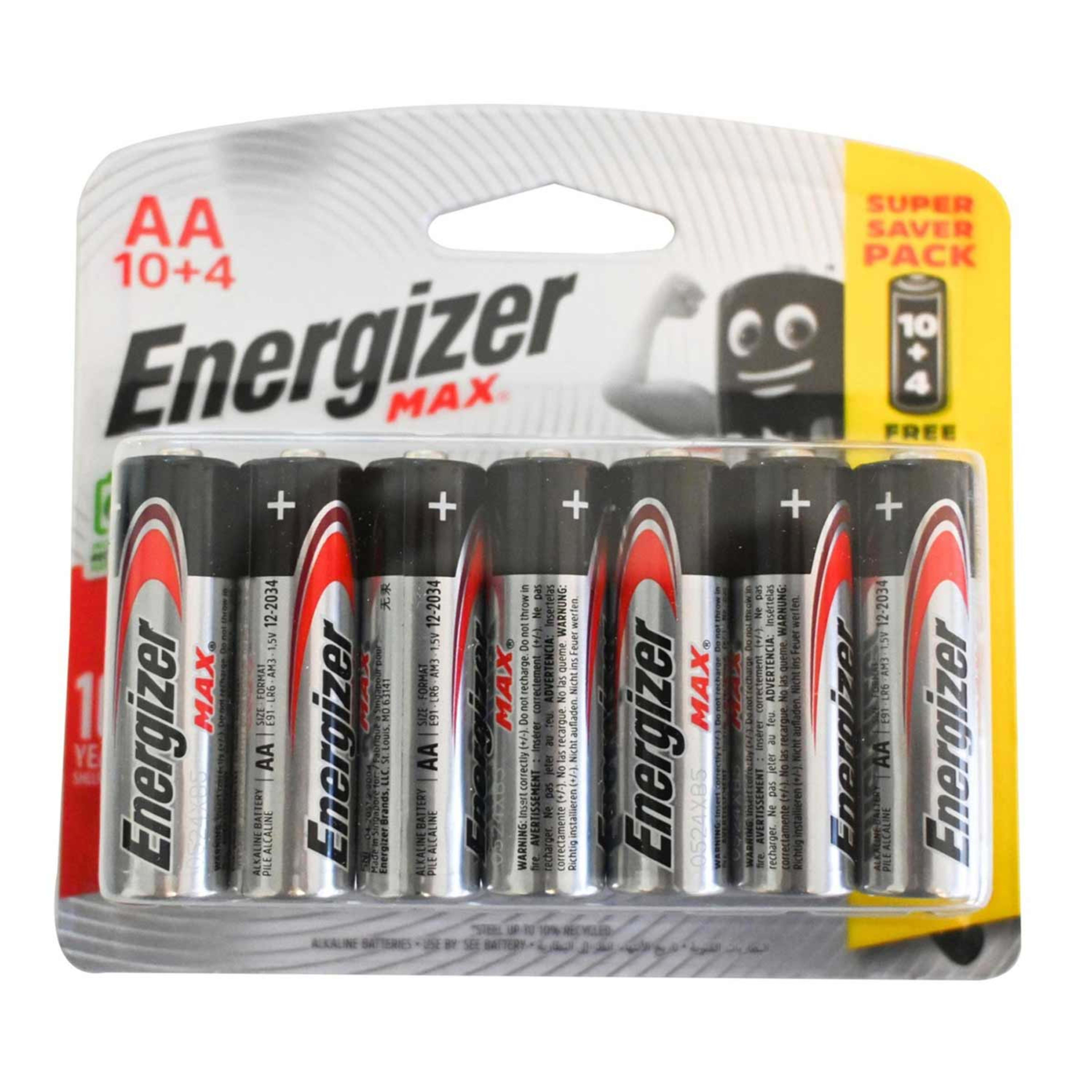 Energizer Max Alkaline Battery Aa 10+4