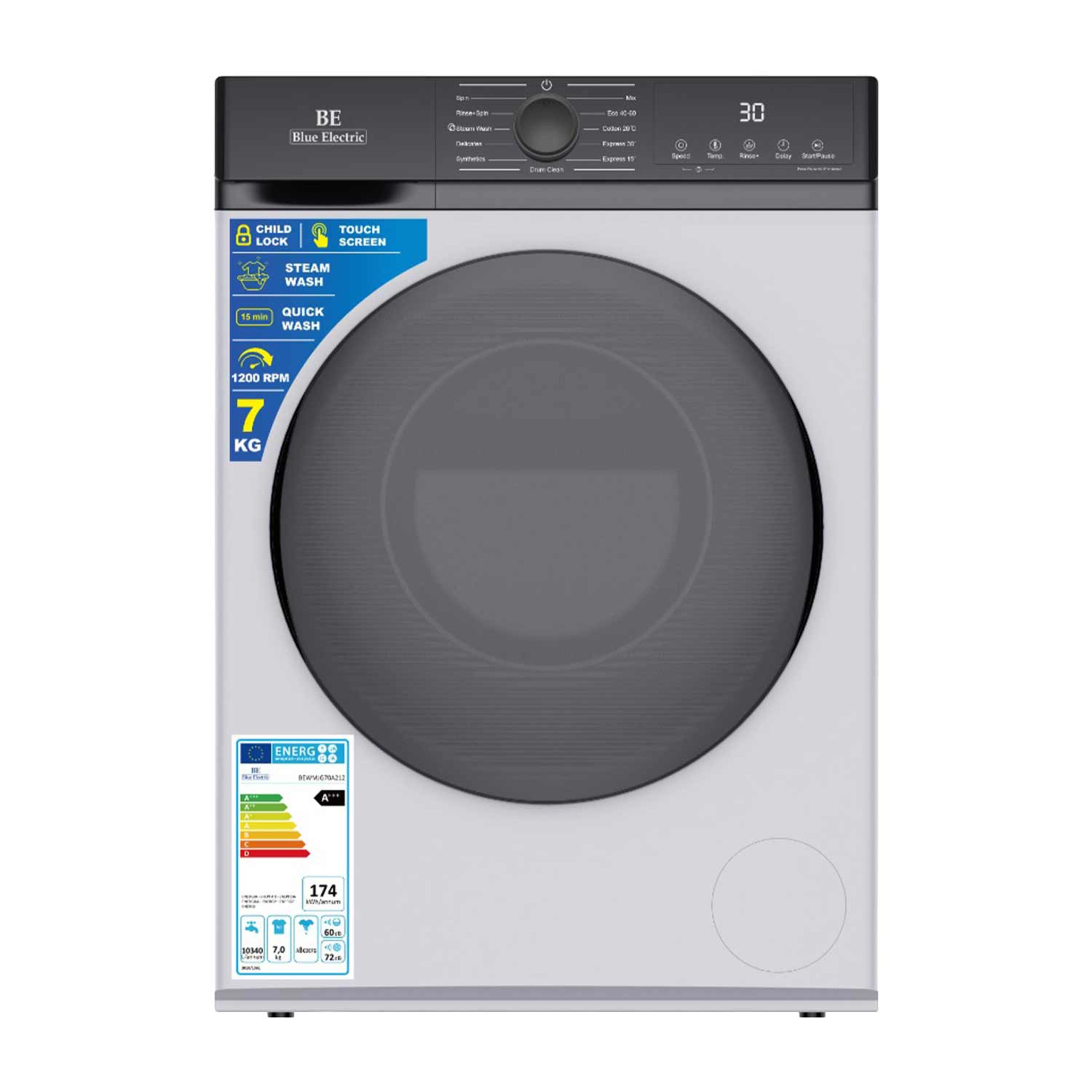 Blue Electric Front Load Washer 7kg Bewmfl70a212