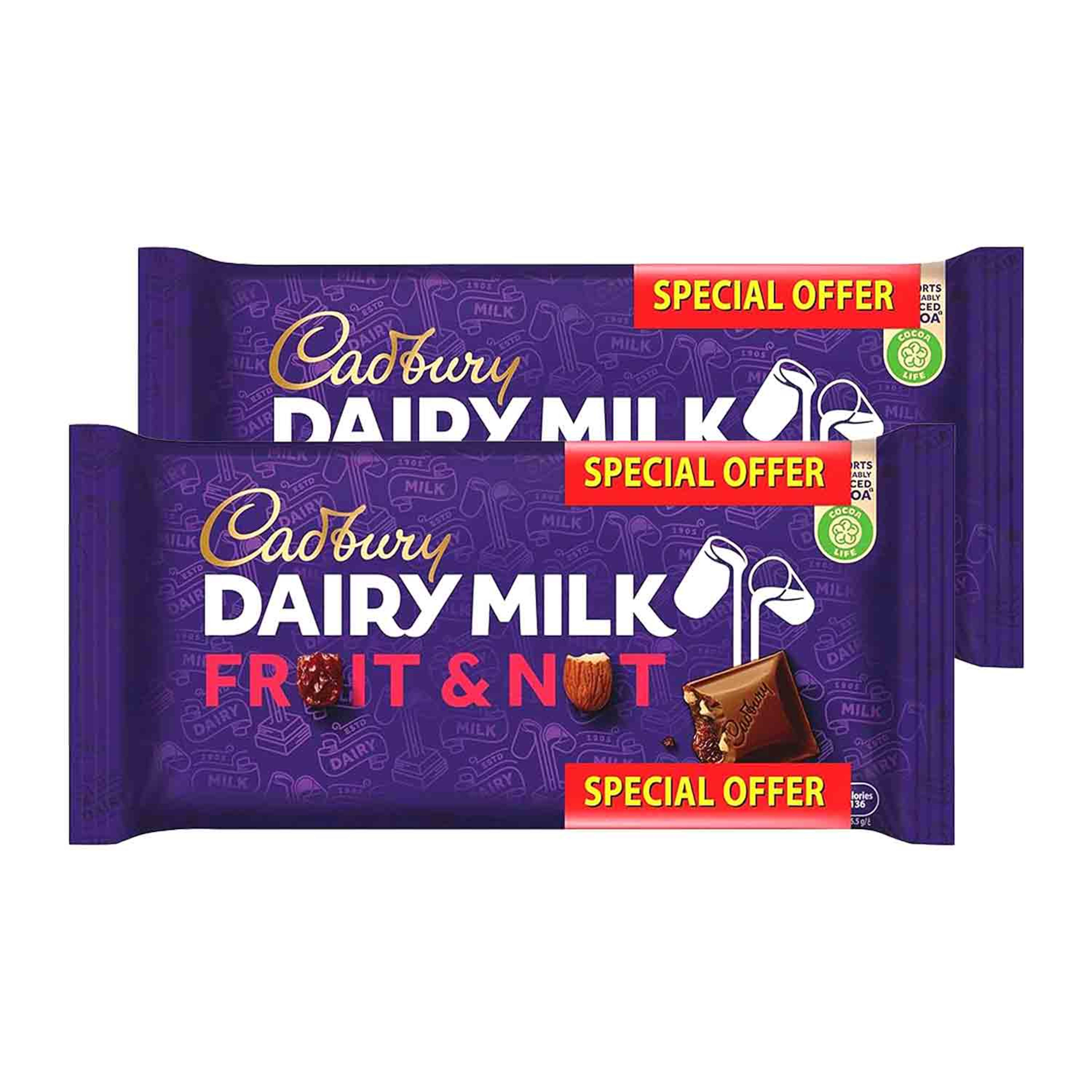 Cadbury Dairy Milk Chocolate Fruit & Nut 2x212gm Promo