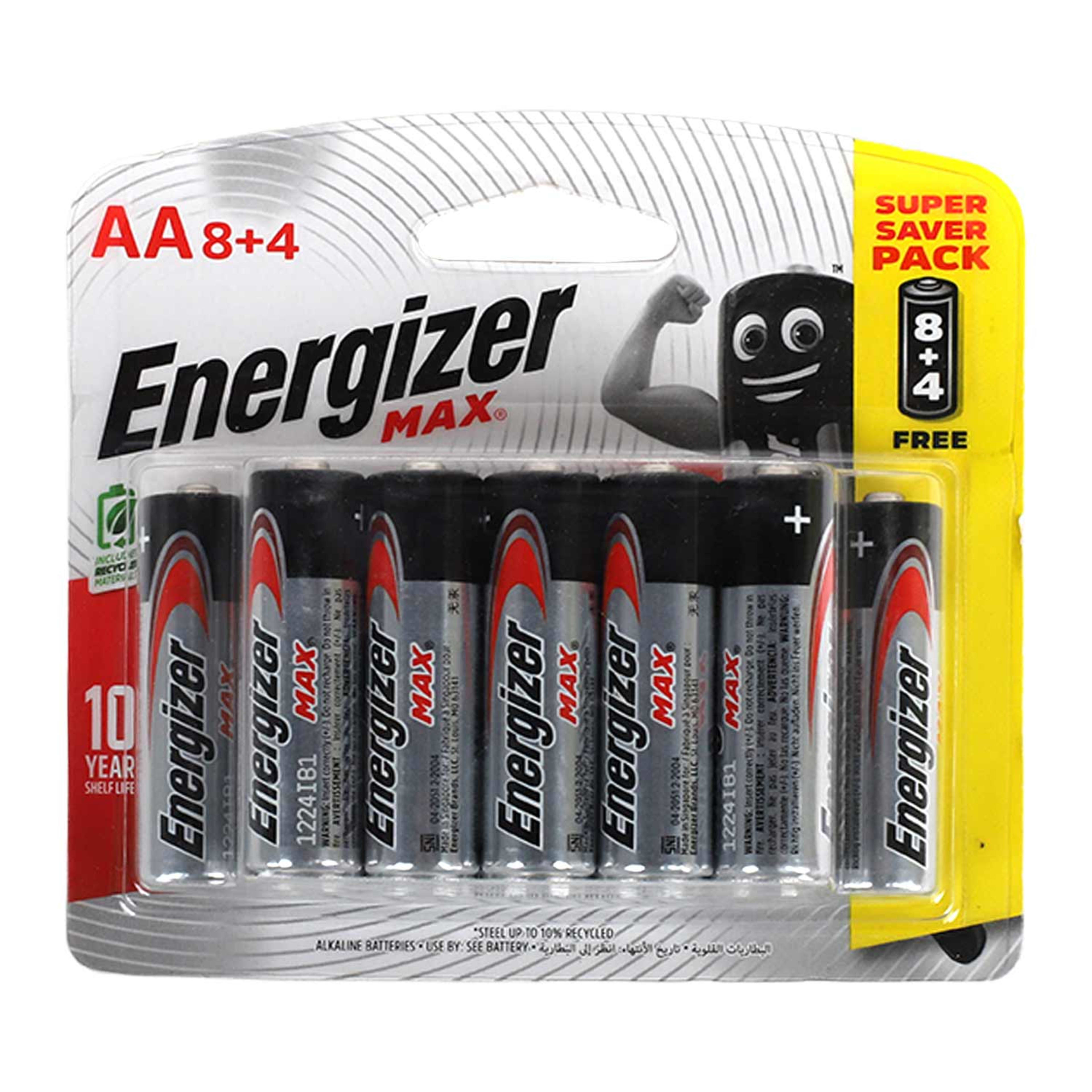 Energizer Max Battery Alkaline Aa Bp8+4pcs
