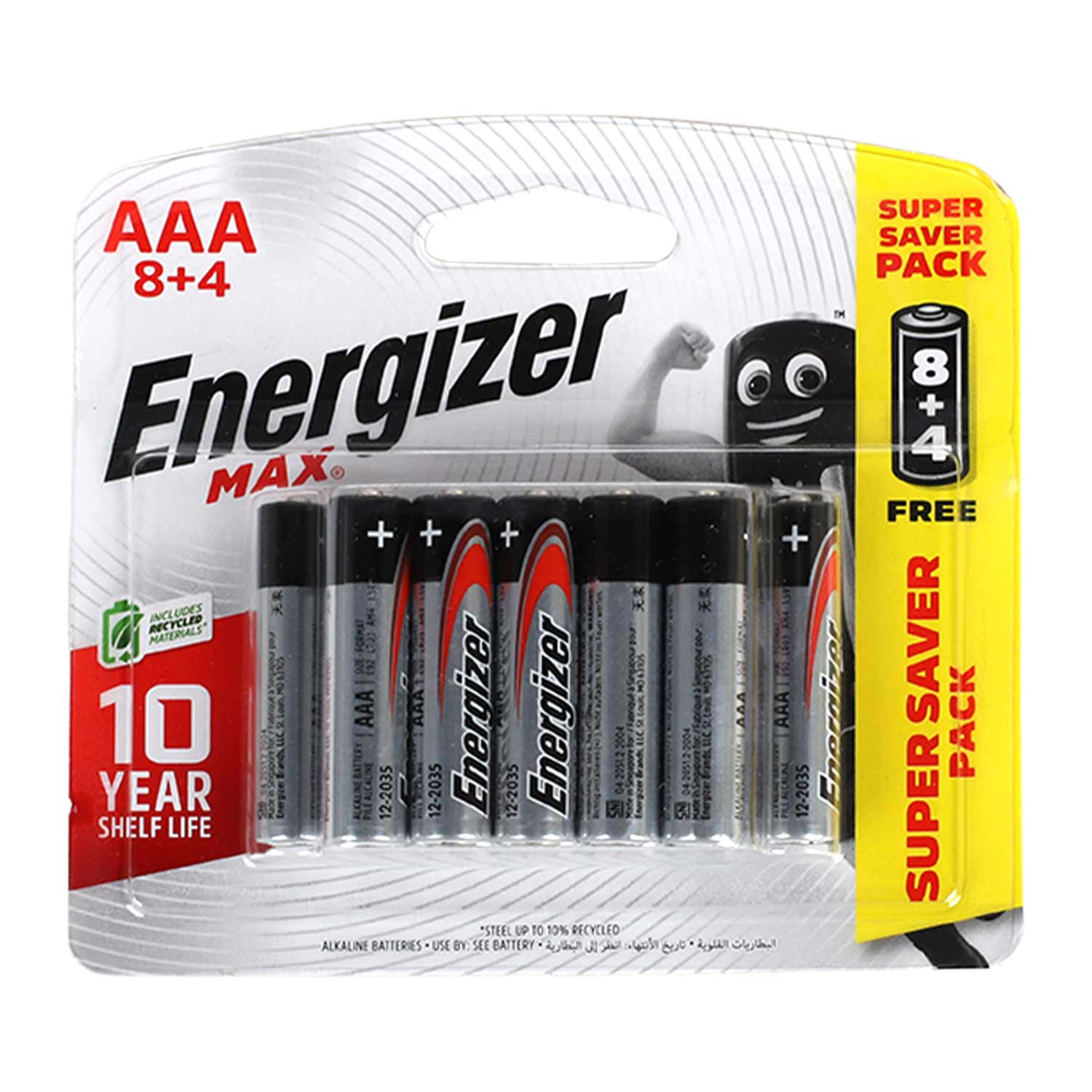 Energizer Max Battery Alkaline Aaa Bp8+4pcs