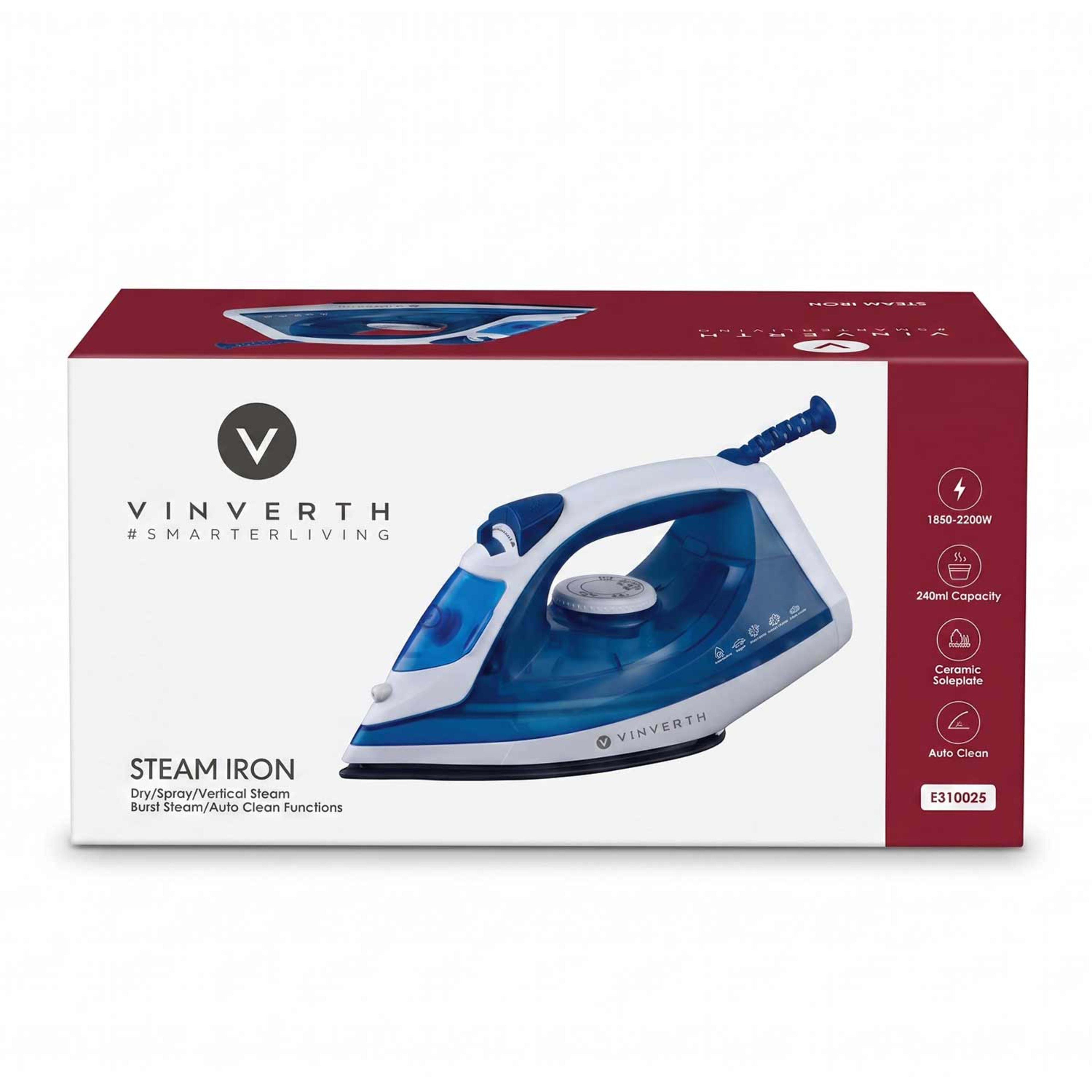 Vinverth 2 Layer Coating Ceramic Steam Iron 240ml 1850-2200w E310025