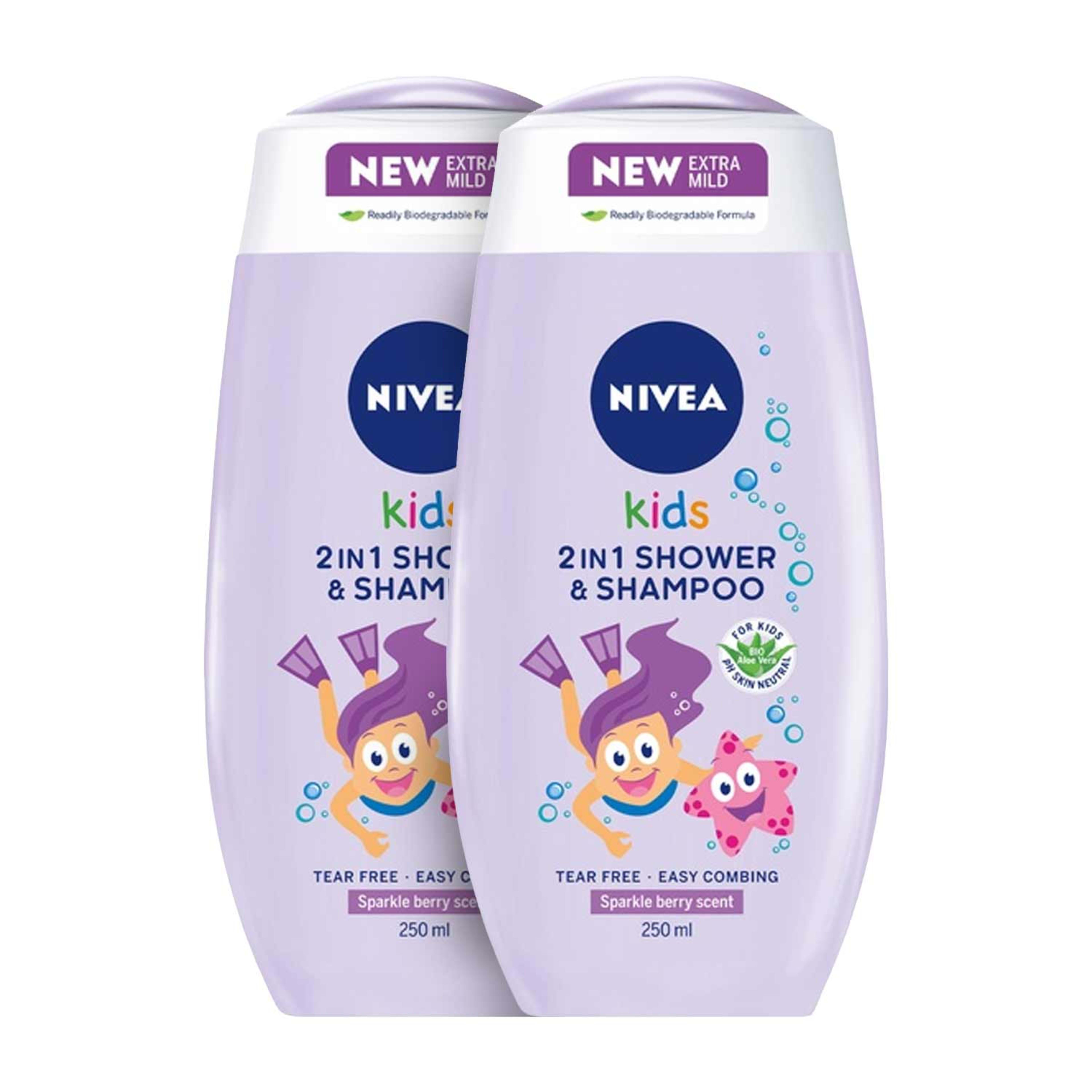 Nivea Kids 2in1 Shower & Shampoo Sparkle Berry Scent 2x250ml @25%off