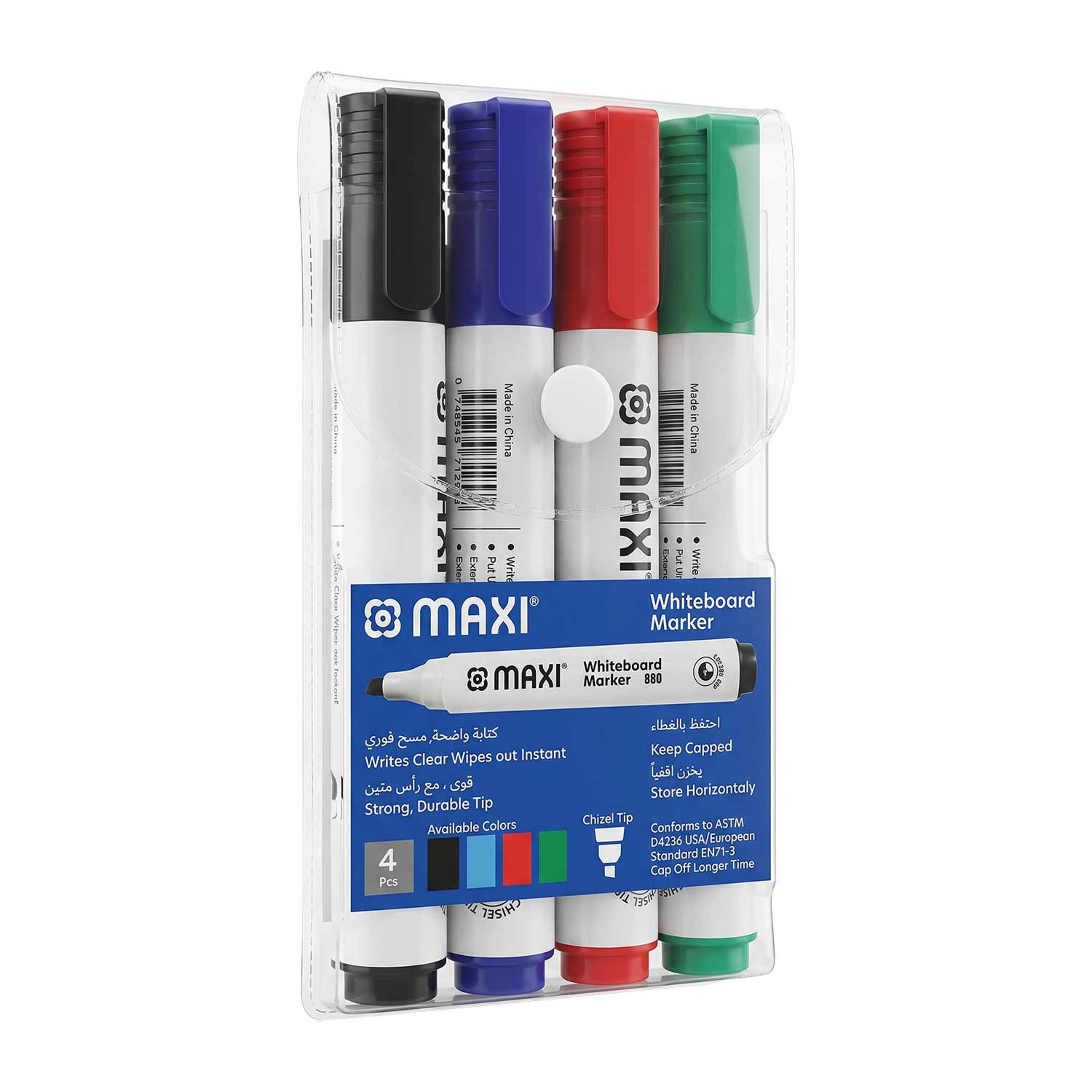 Maxi Whiteboard Marker Chisel Wallet 4pcs Mx-800-4