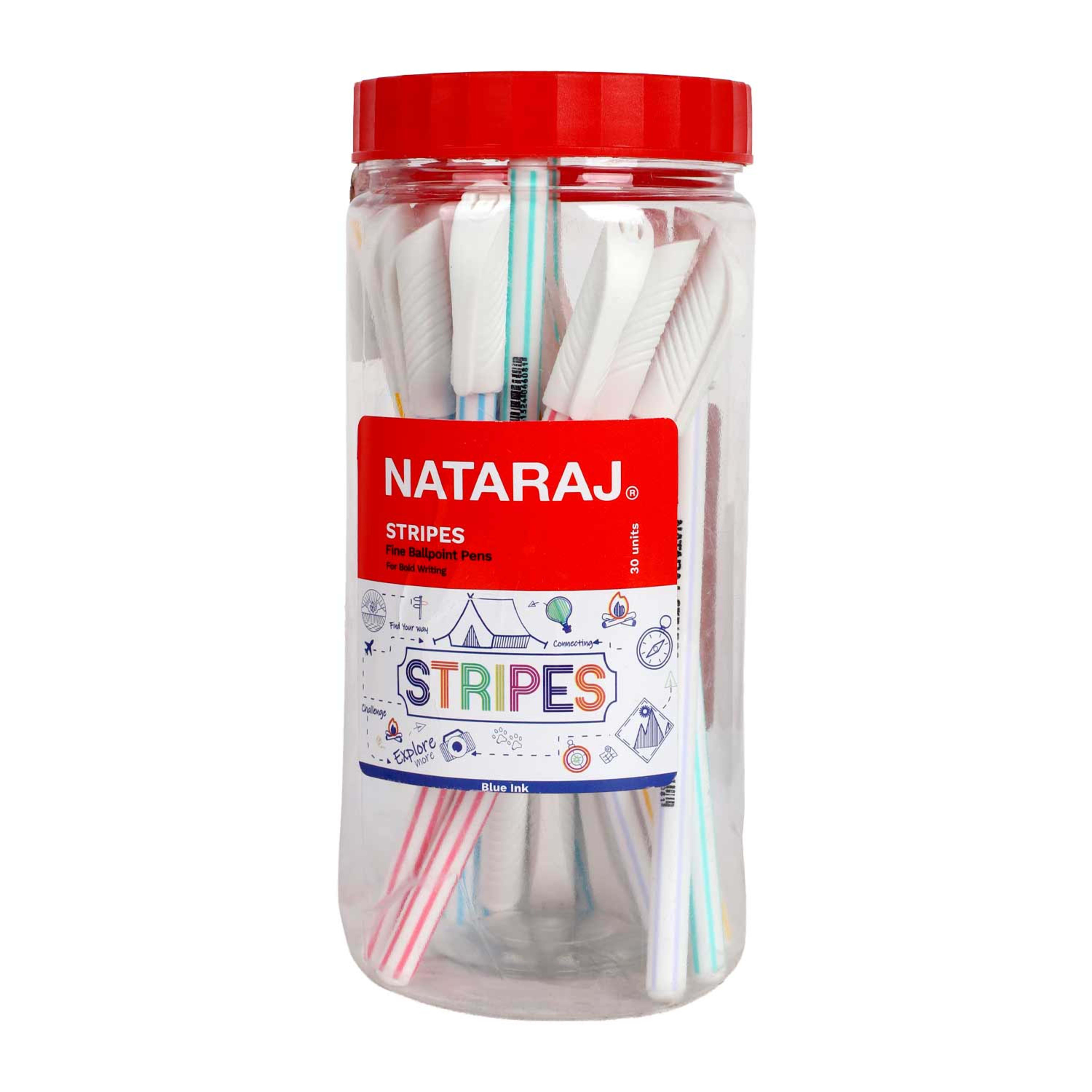 Nataraj Ball Pen Stripes Blue 0.7mm 30pcs 206537202
