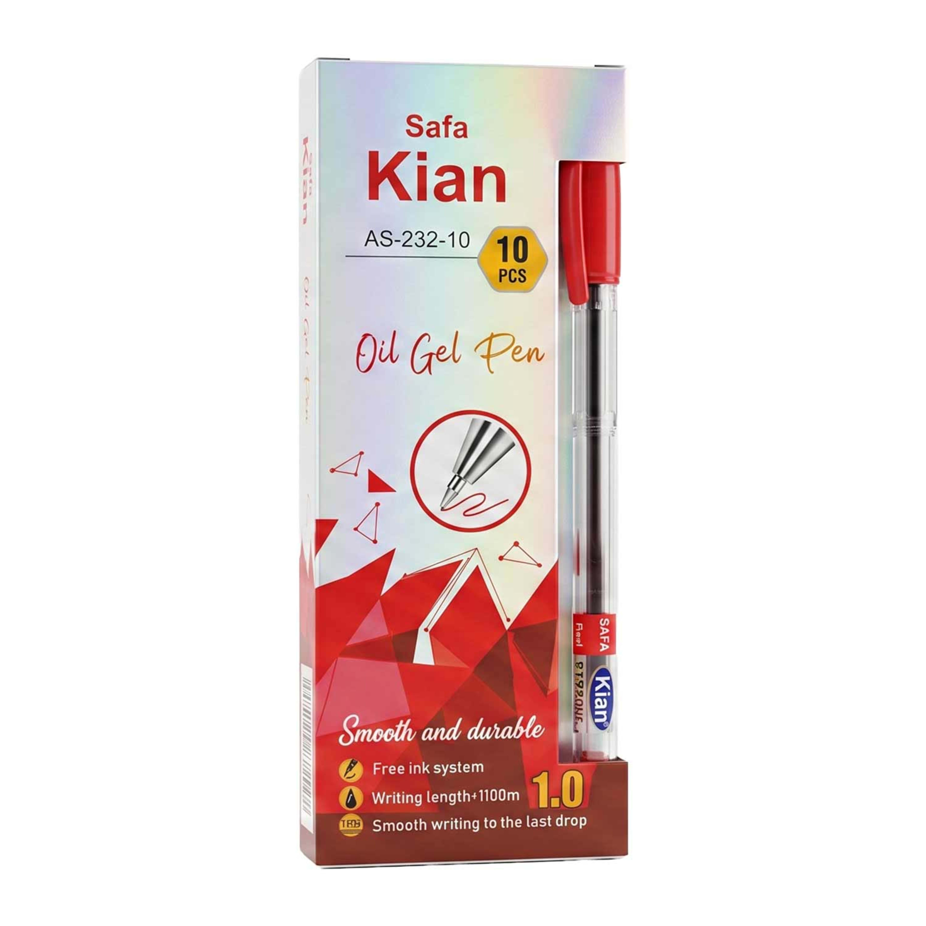 Kian Oil Gel Pen Red 10pcs 58-8
