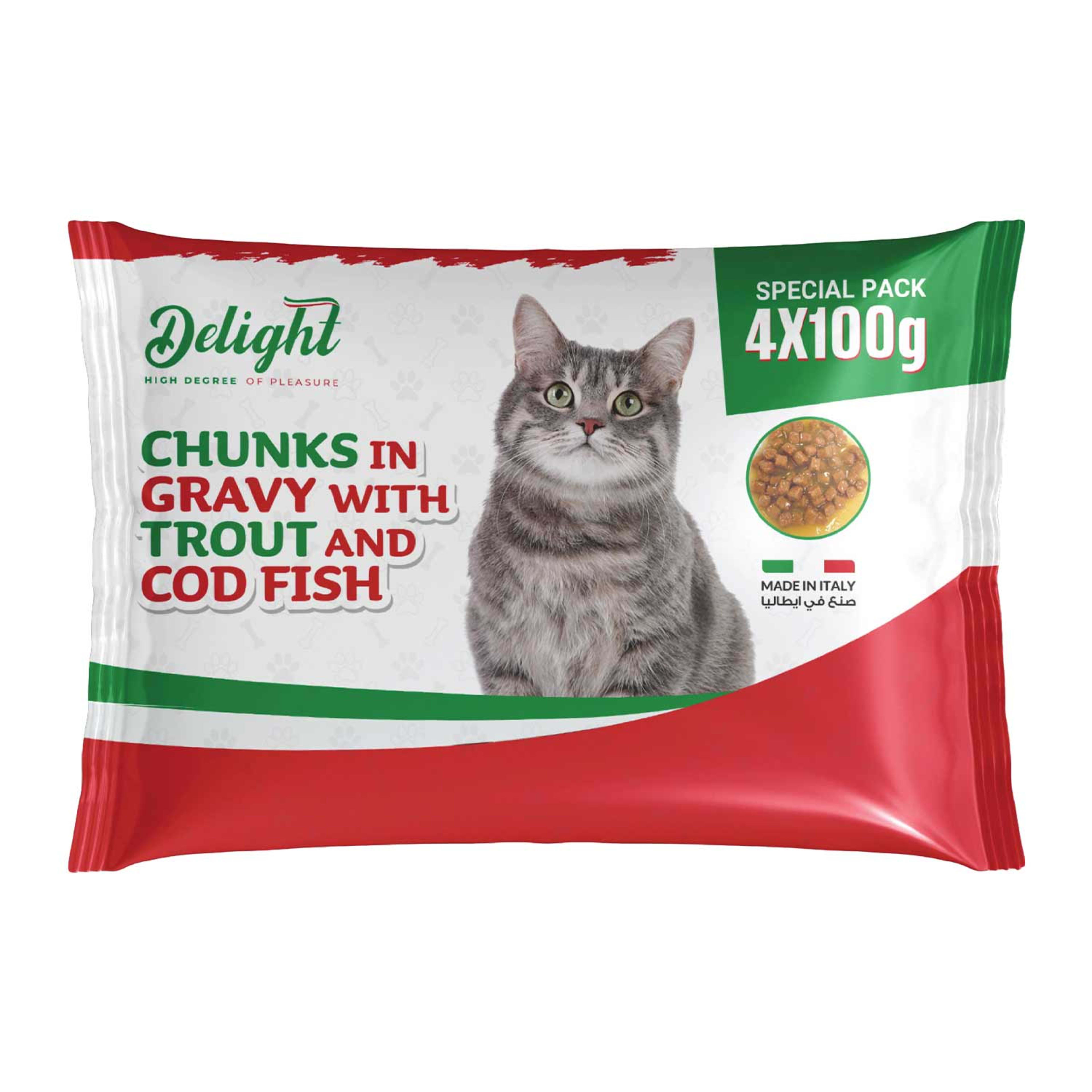 Delight Chunks in Gravy with Trout and Cod Fish Cat Food 4x100gm