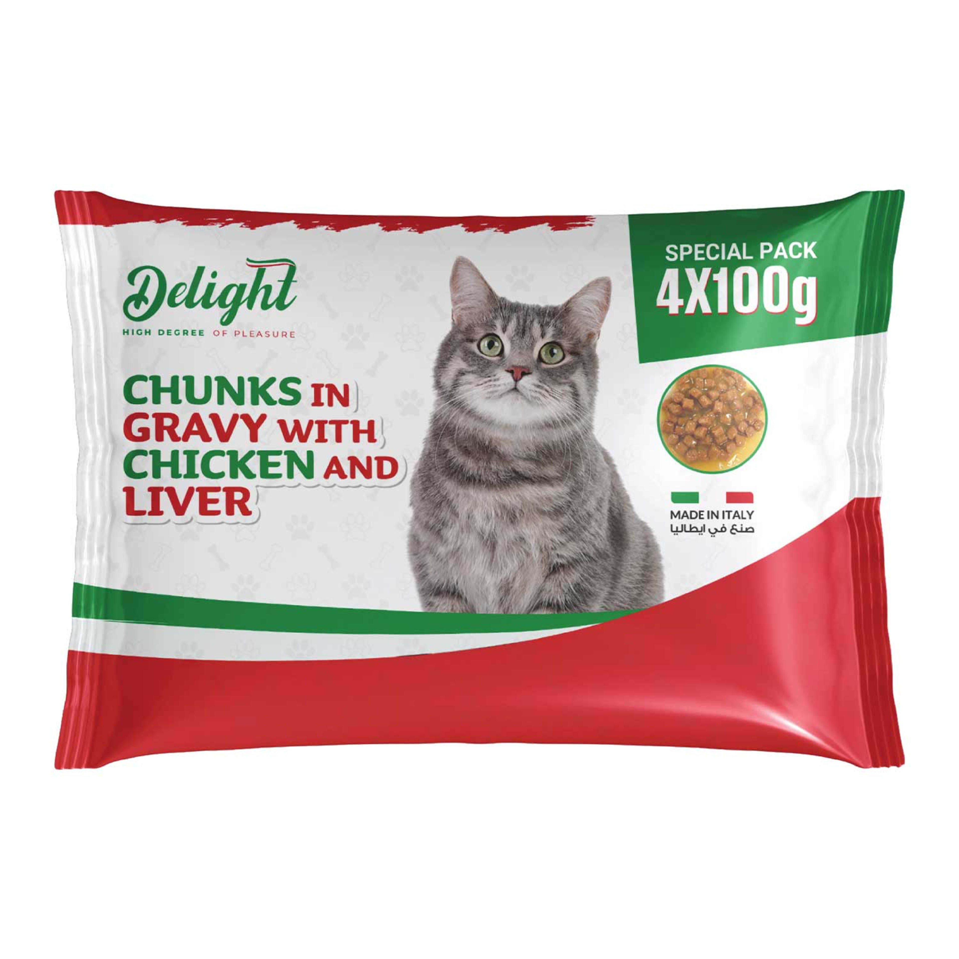 Delight Chunks in Gravy with Chicken and Liver Cat Food 4x100gm